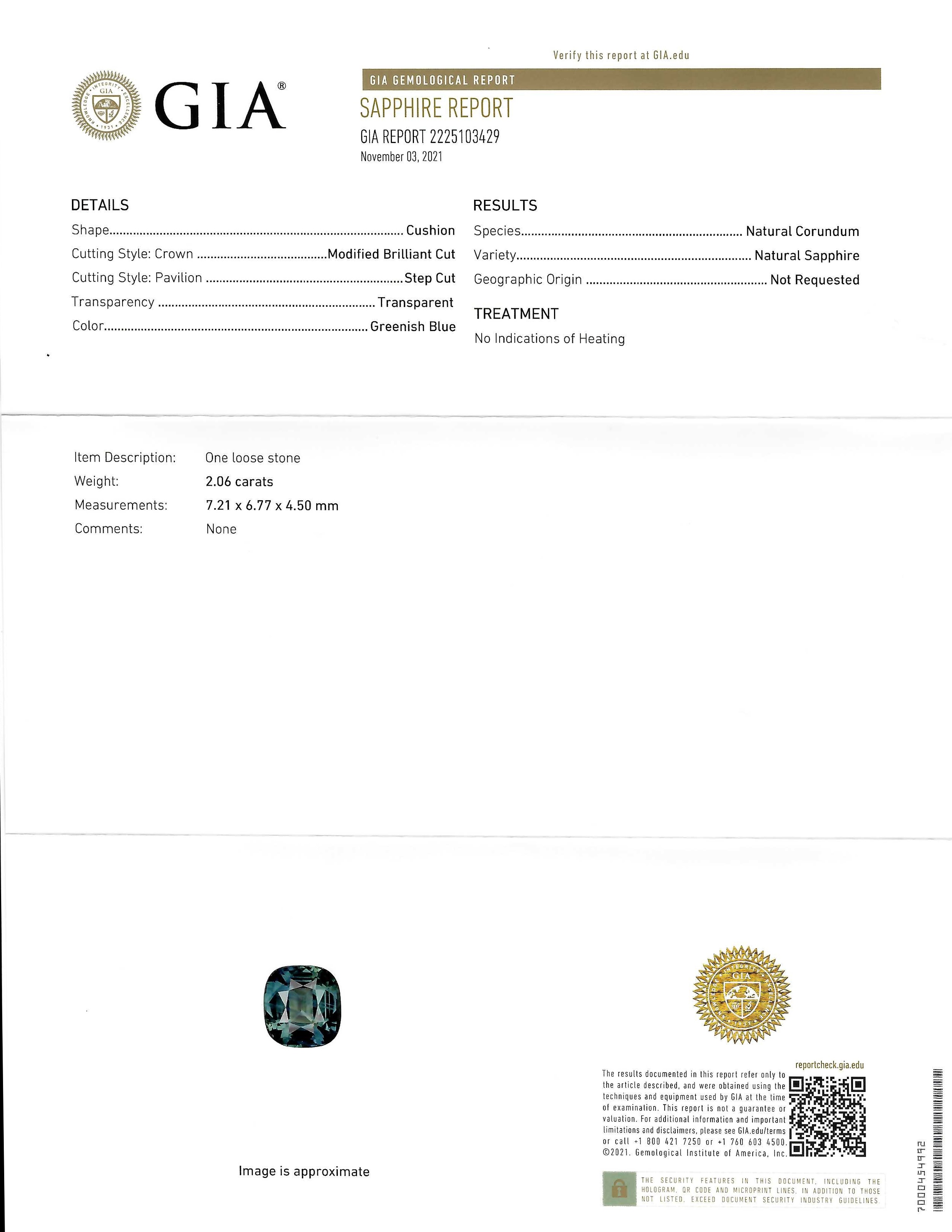 2.06 Ct. Greenish Blue Sapphire from Ceylon (Sri Lanka)