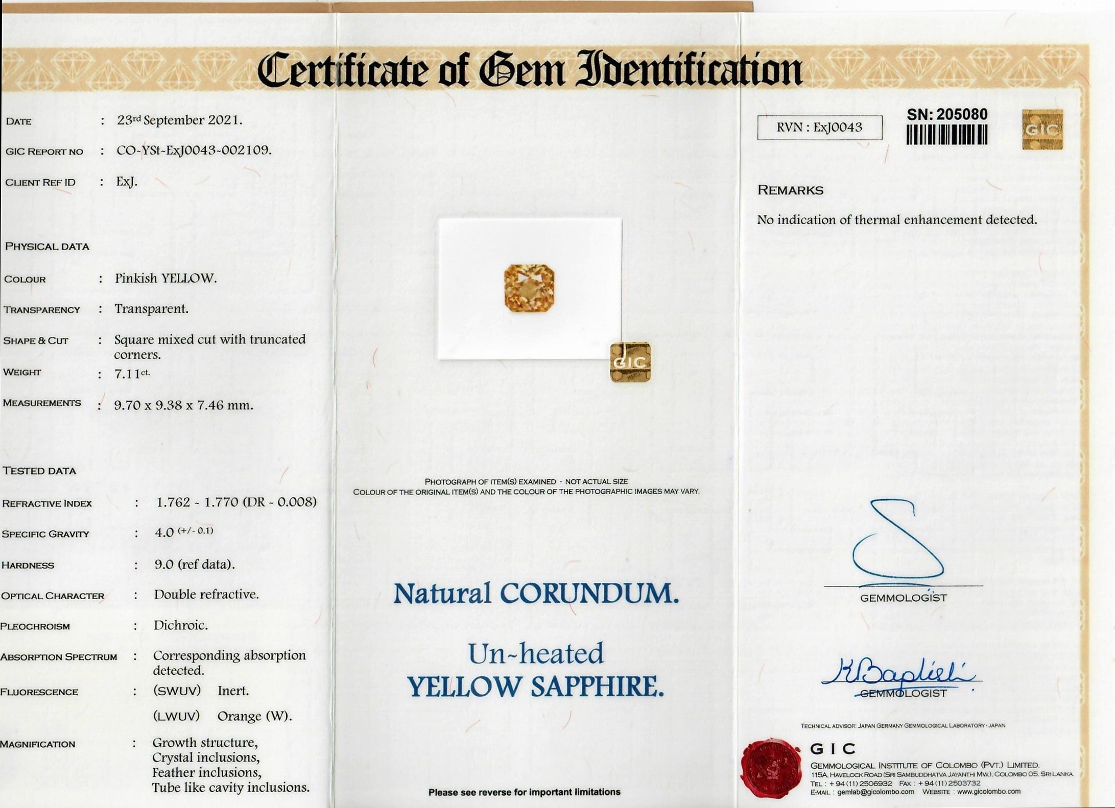 7.11 Ct. Peach Sapphire from Ceylon (Sri Lanka)