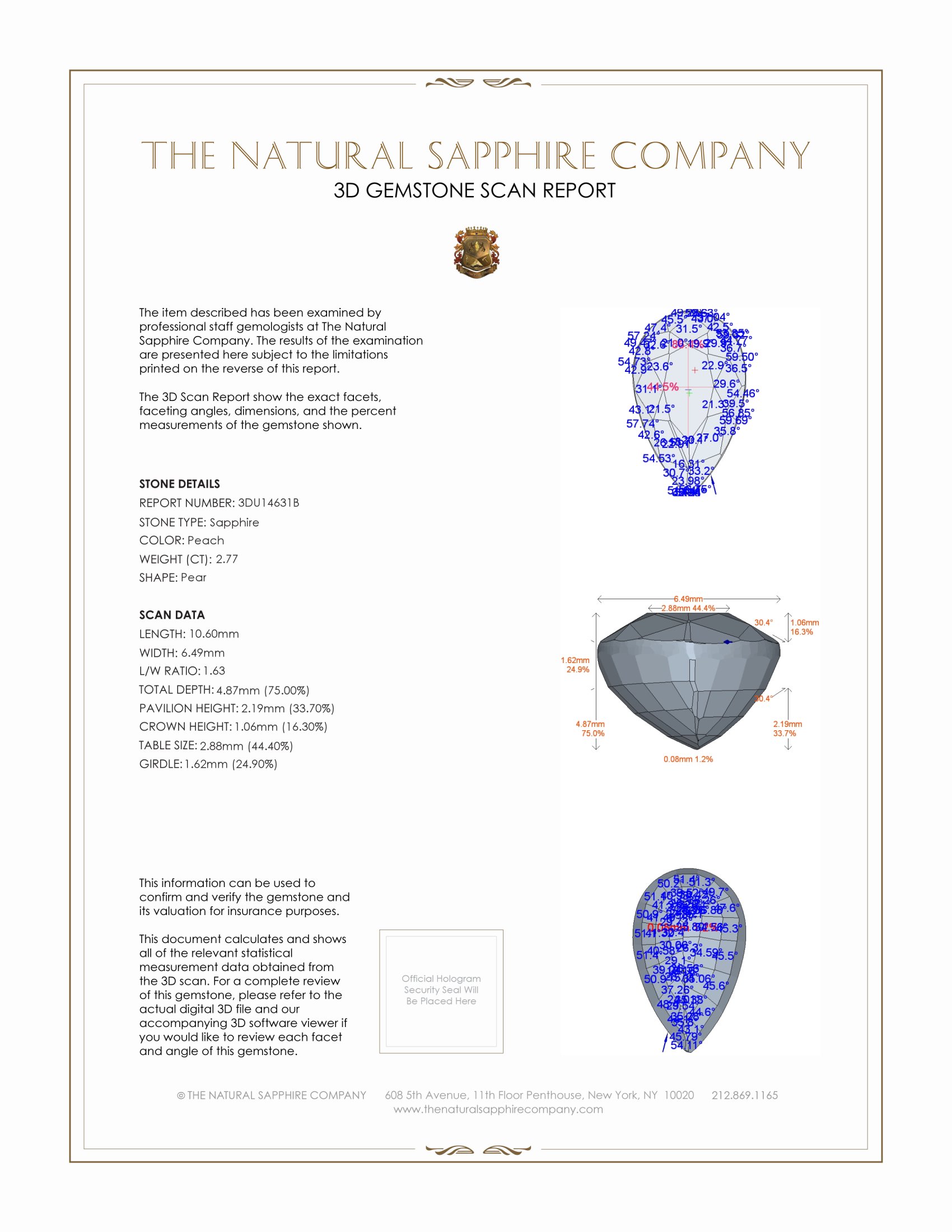 2.77 Ct. Peach Sapphire from Ceylon (Sri Lanka)