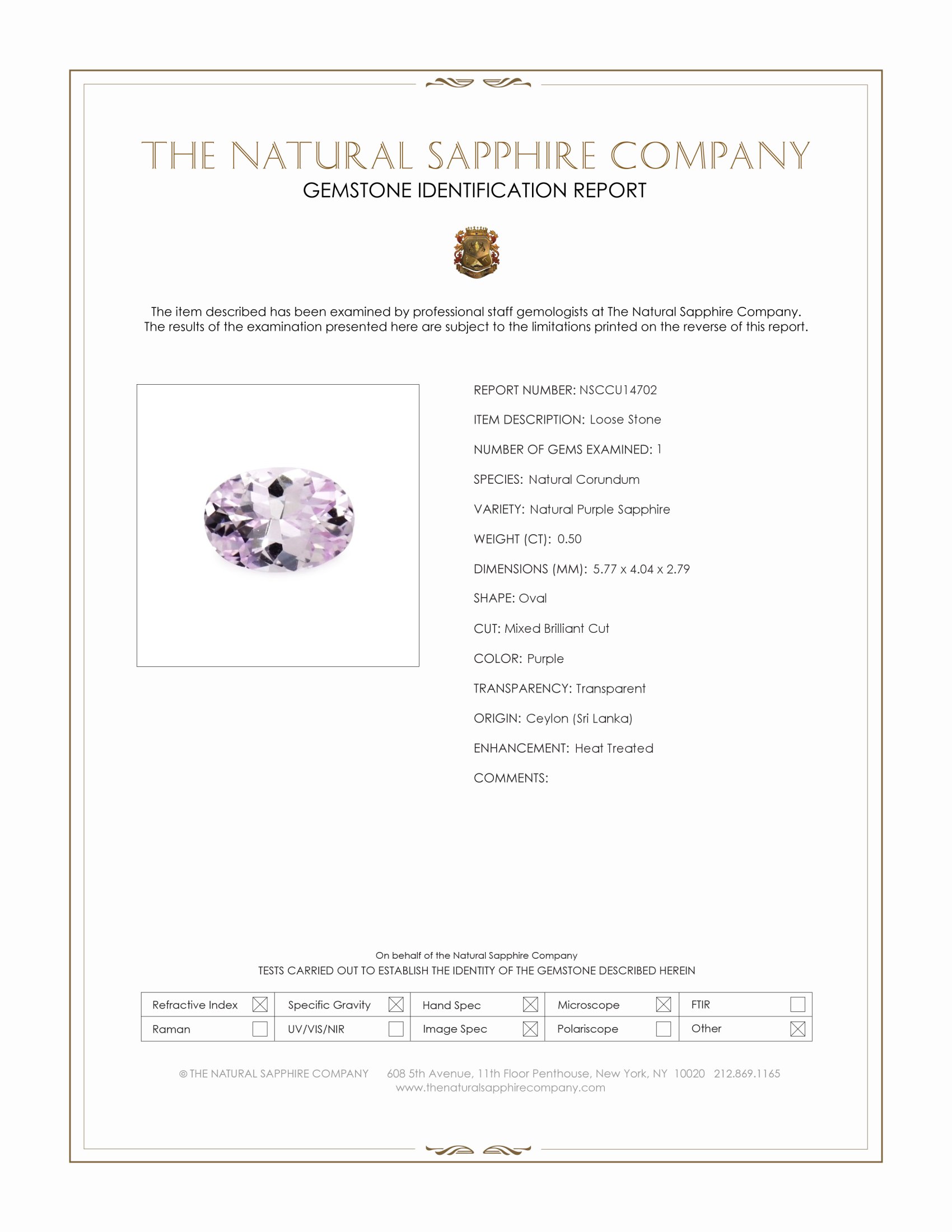 0.50 Ct. Purple Sapphire from Ceylon (Sri Lanka)