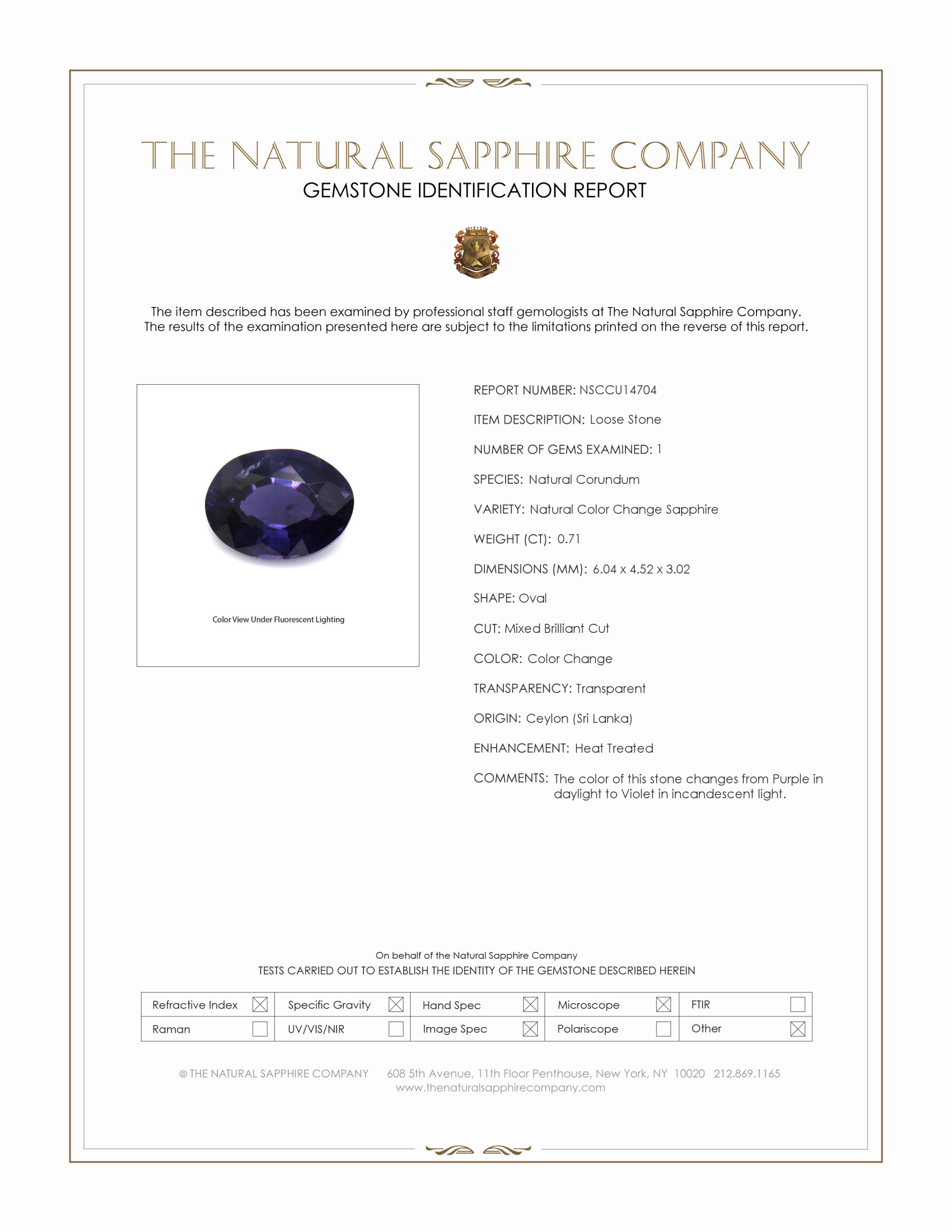 0.71 Ct. Color Change Sapphire from Ceylon (Sri Lanka)