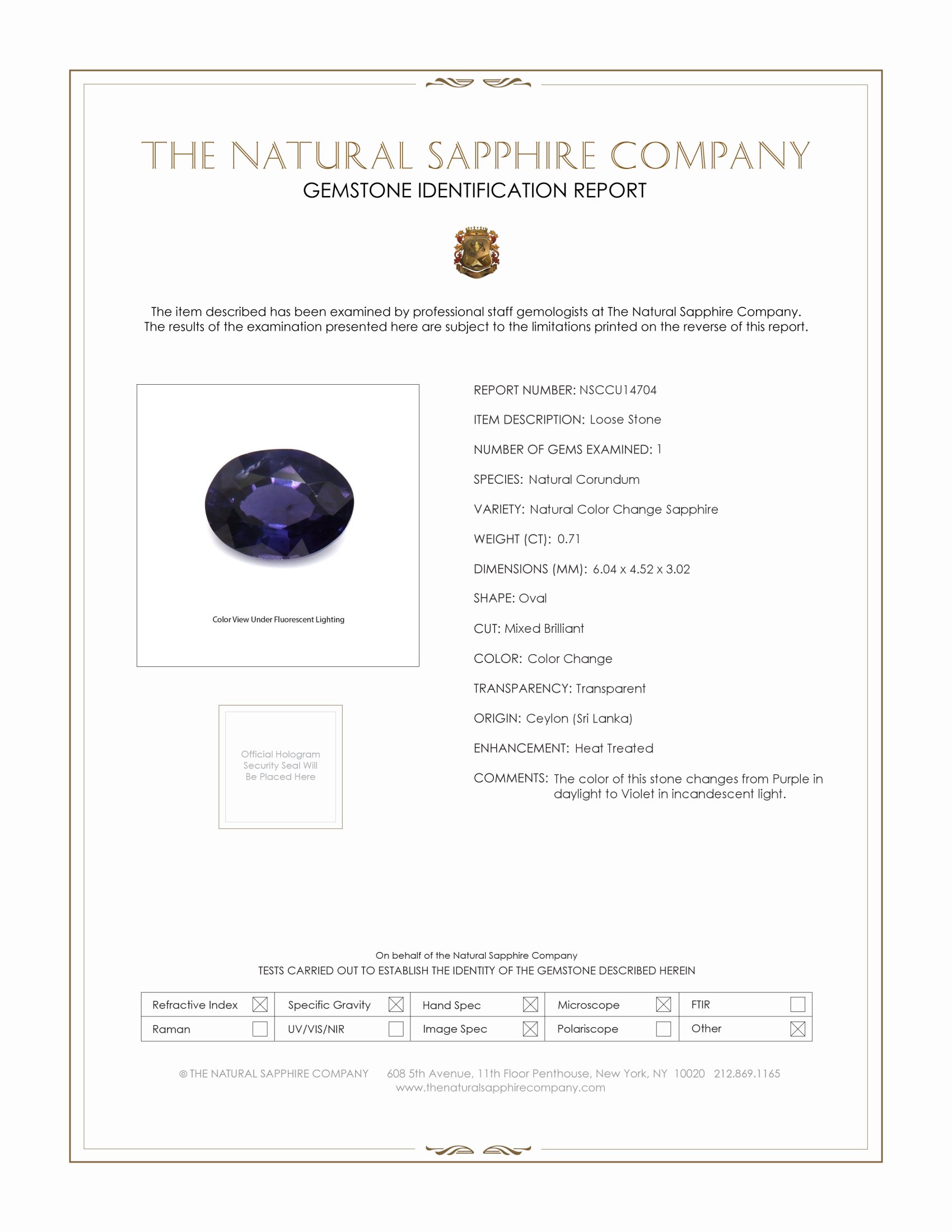 0.71 Ct. Color Change Sapphire from Ceylon (Sri Lanka)