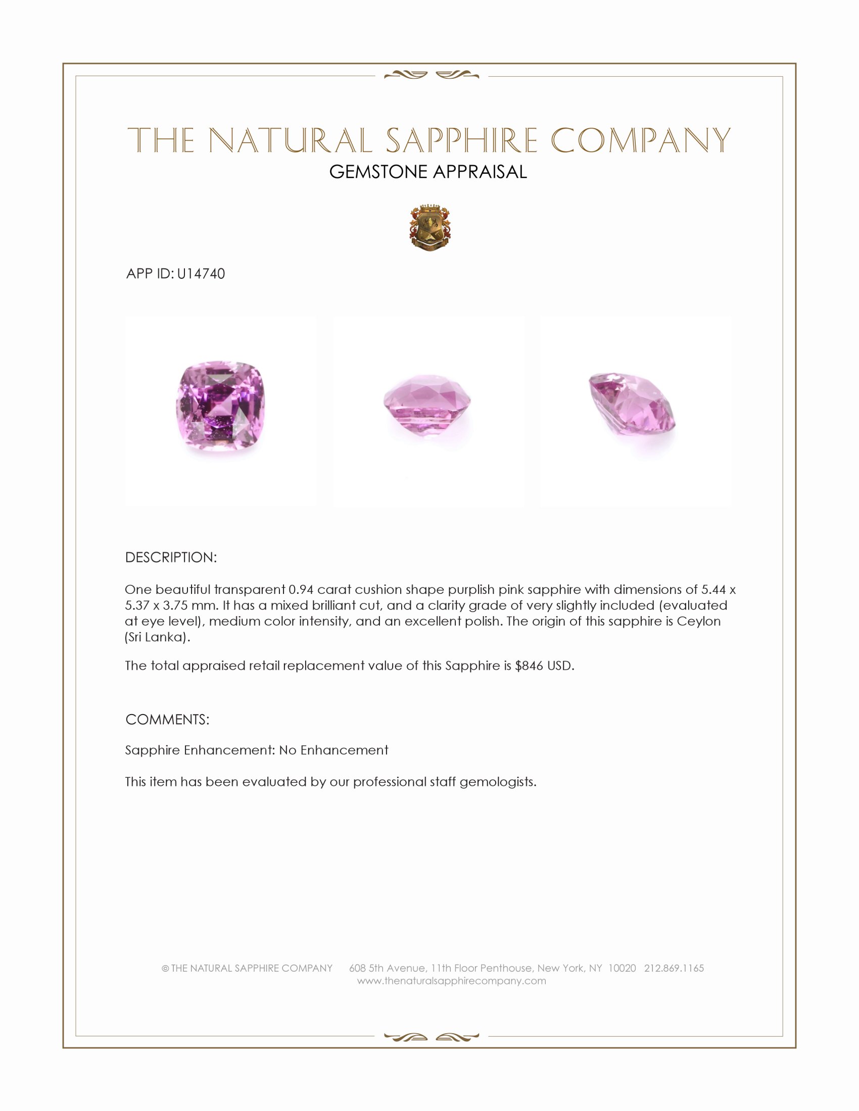 0.94 Ct. Purplish Pink Sapphire from Ceylon (Sri Lanka)
