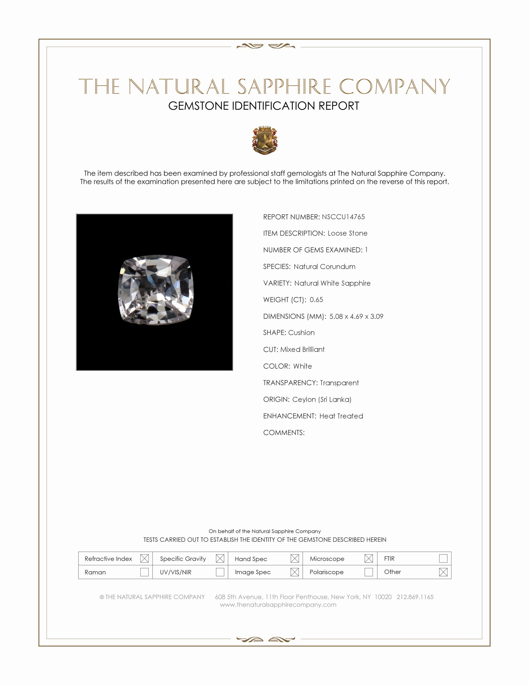 0.65 Ct. White Sapphire from Ceylon (Sri Lanka)