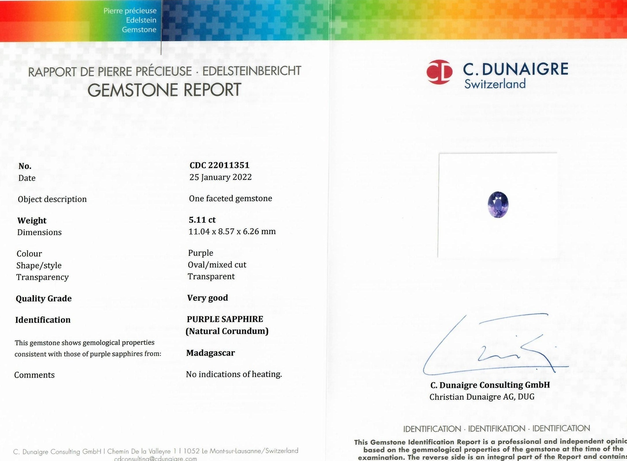 5.11 Ct. Purple Sapphire from Madagascar