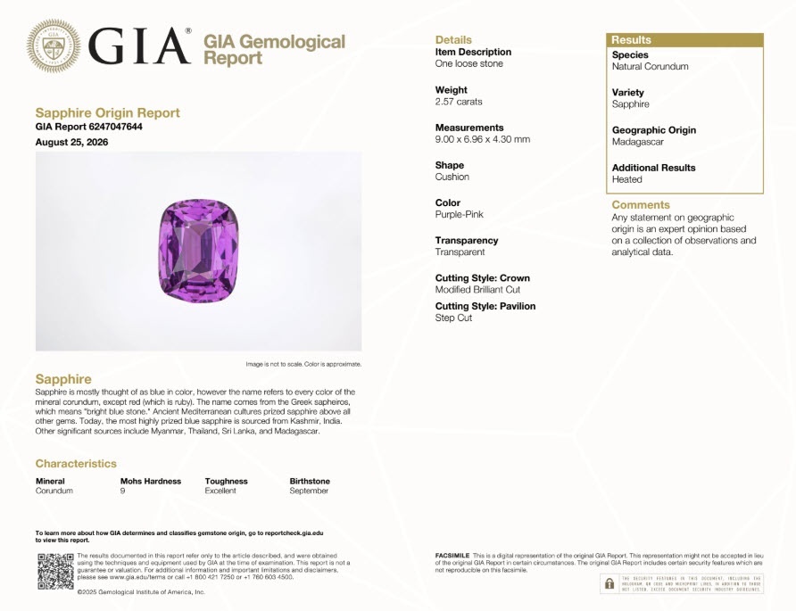 2.57 Ct. Pinkish Purple Sapphire from Madagascar