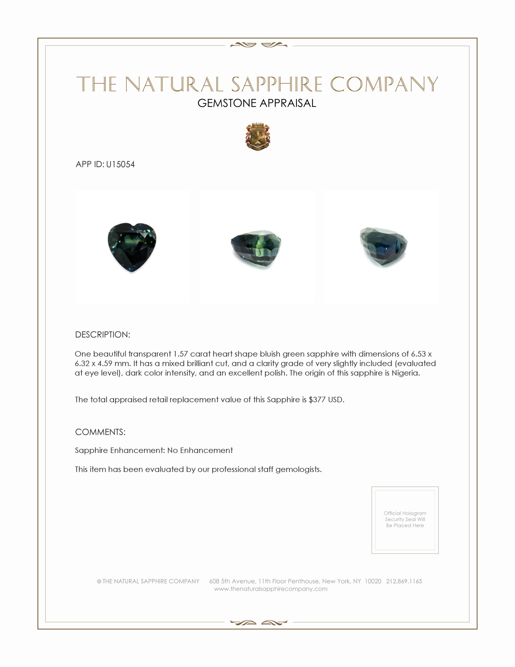 1.57 Ct. Bluish Green Sapphire from Nigeria