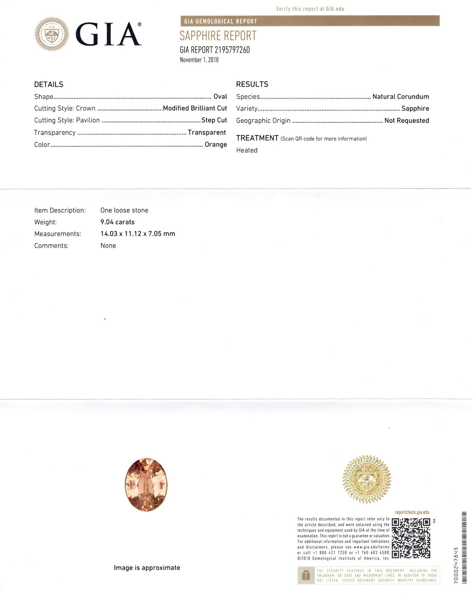 9.04 Ct. Orange Sapphire from Ceylon (Sri Lanka)