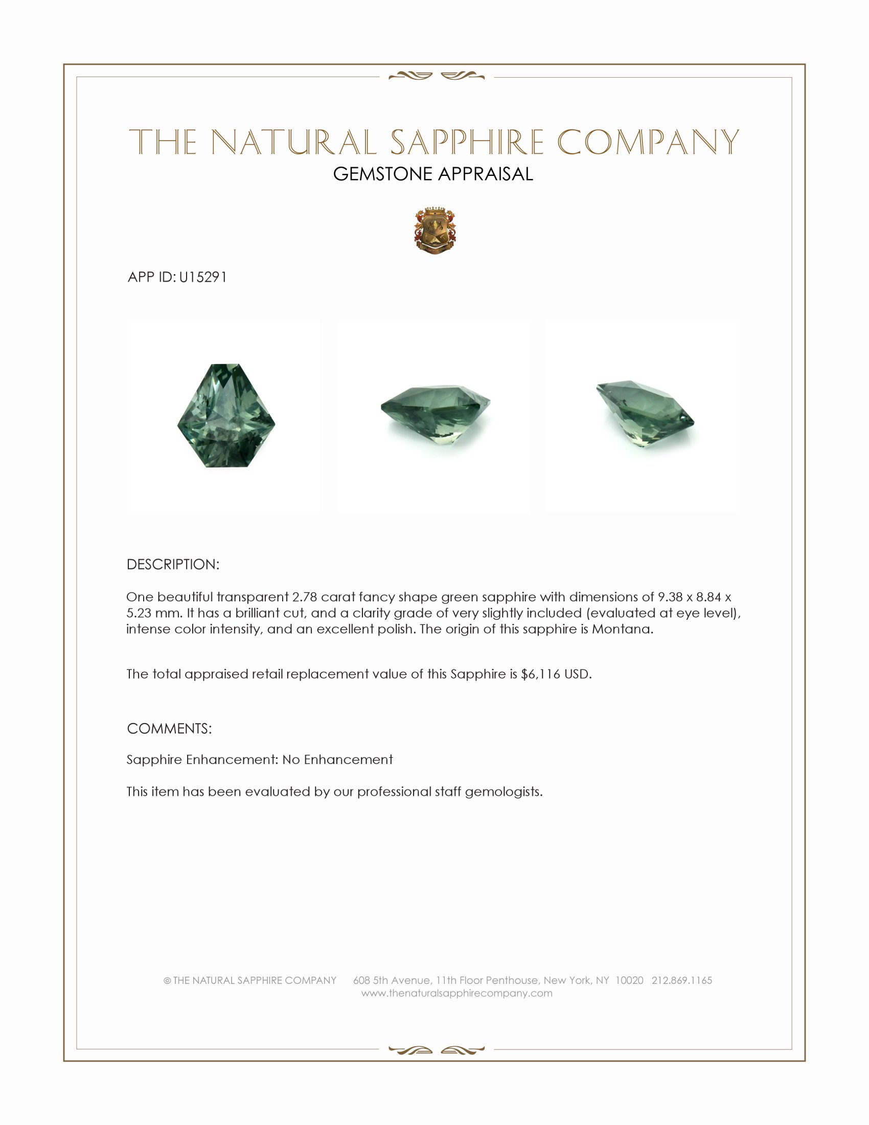 2.78 Ct. Green Sapphire from Montana