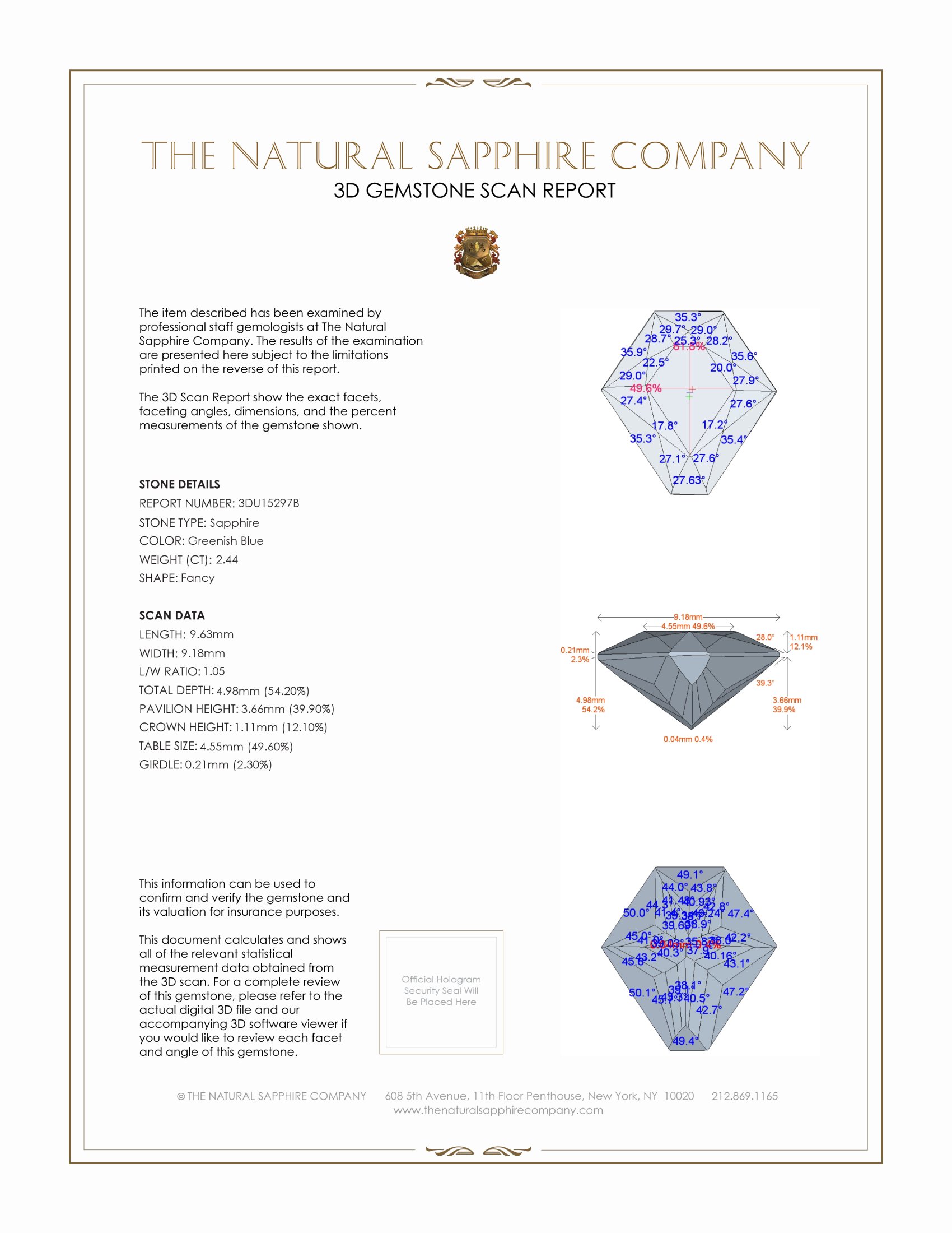 2.44 Ct. Greenish Blue Sapphire from Montana