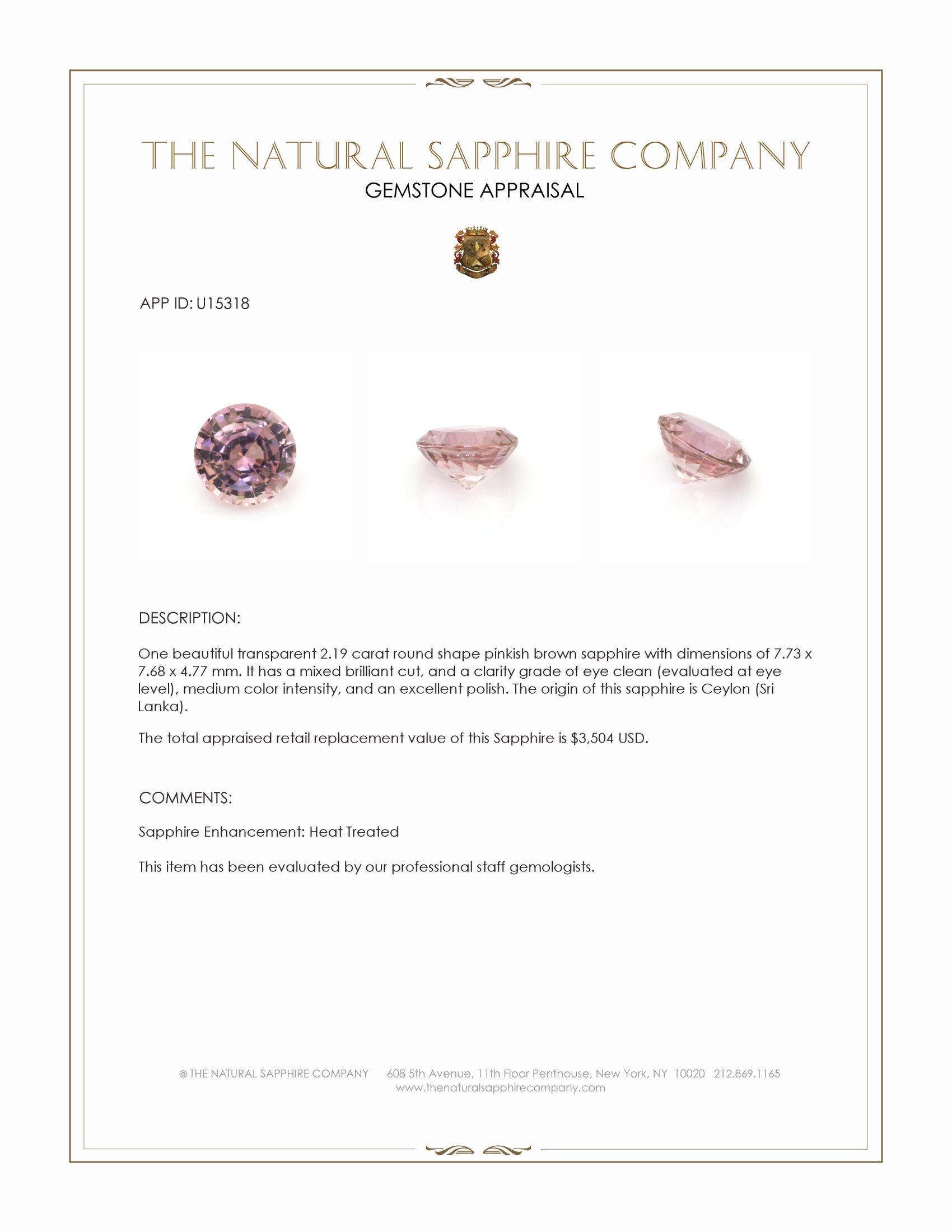 2.19 Ct. Pinkish Brown Sapphire from Ceylon (Sri Lanka)