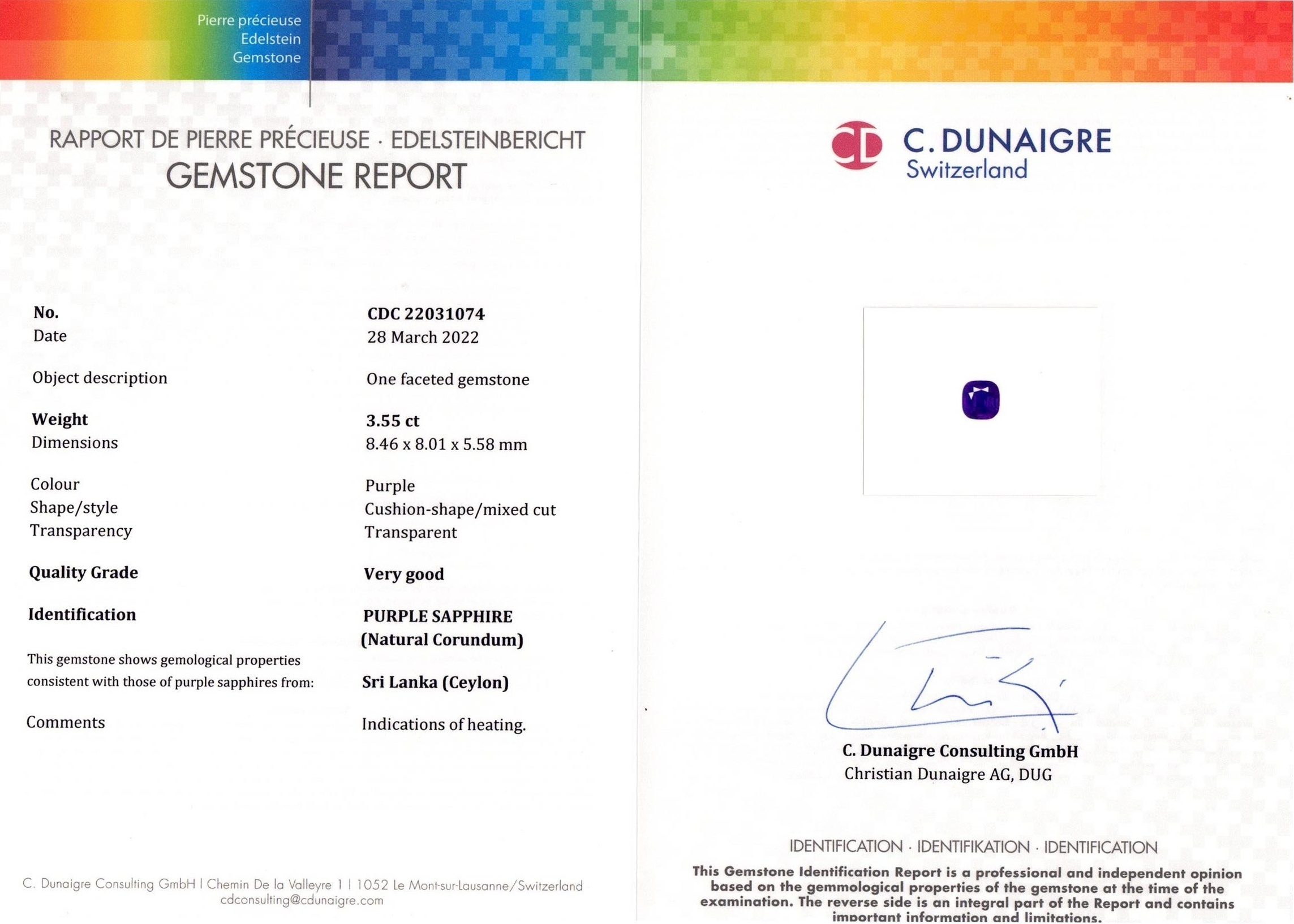 3.55 Ct. Purplish Pink Sapphire from Ceylon (Sri Lanka)