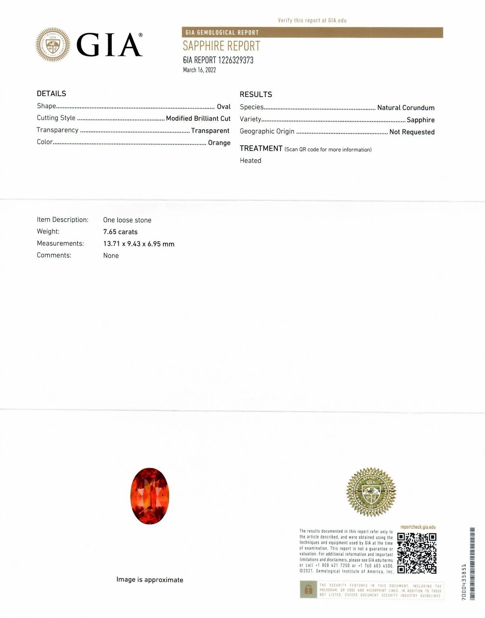 7.65 Ct. Orange Sapphire from Ceylon (Sri Lanka)