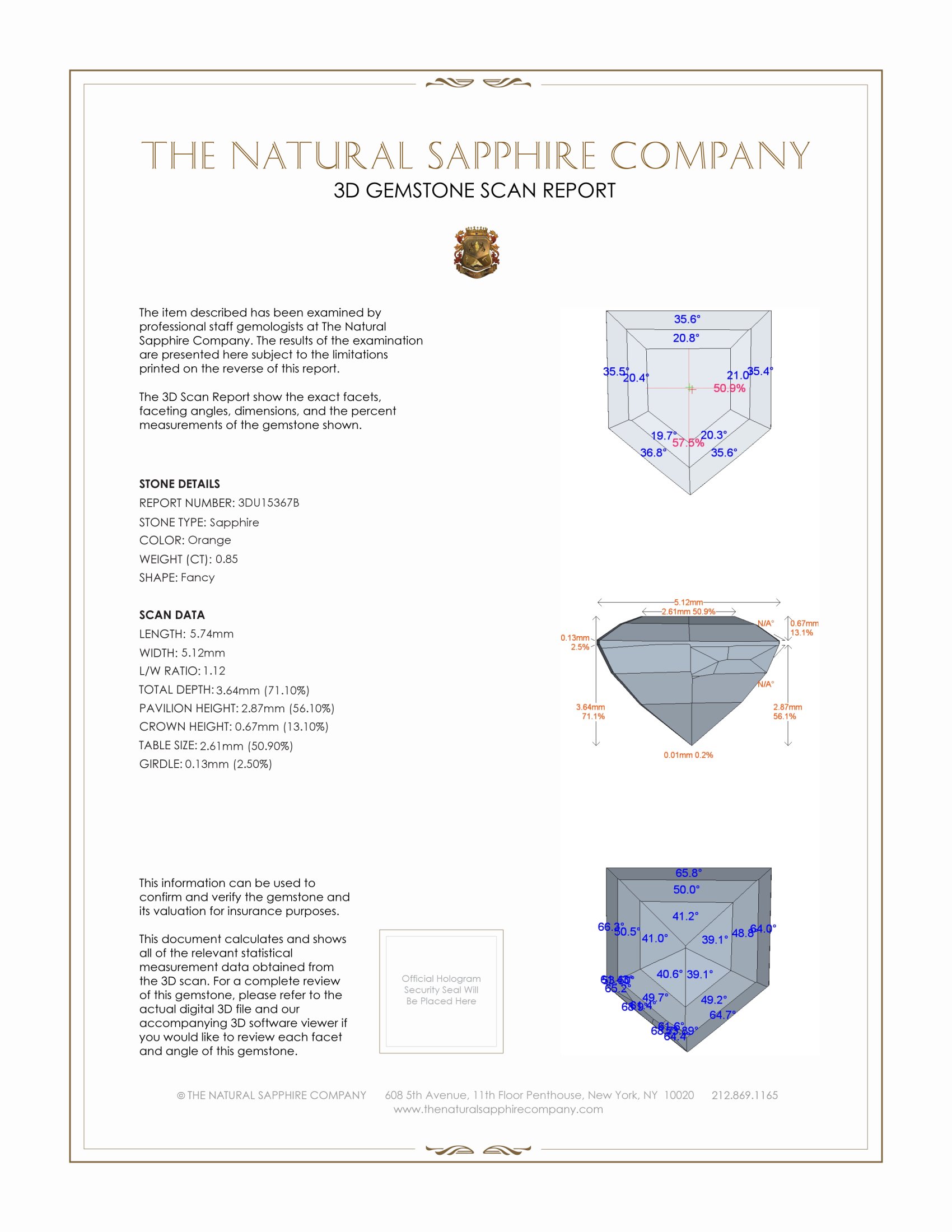 0.85 Ct. Orange Sapphire from Montana