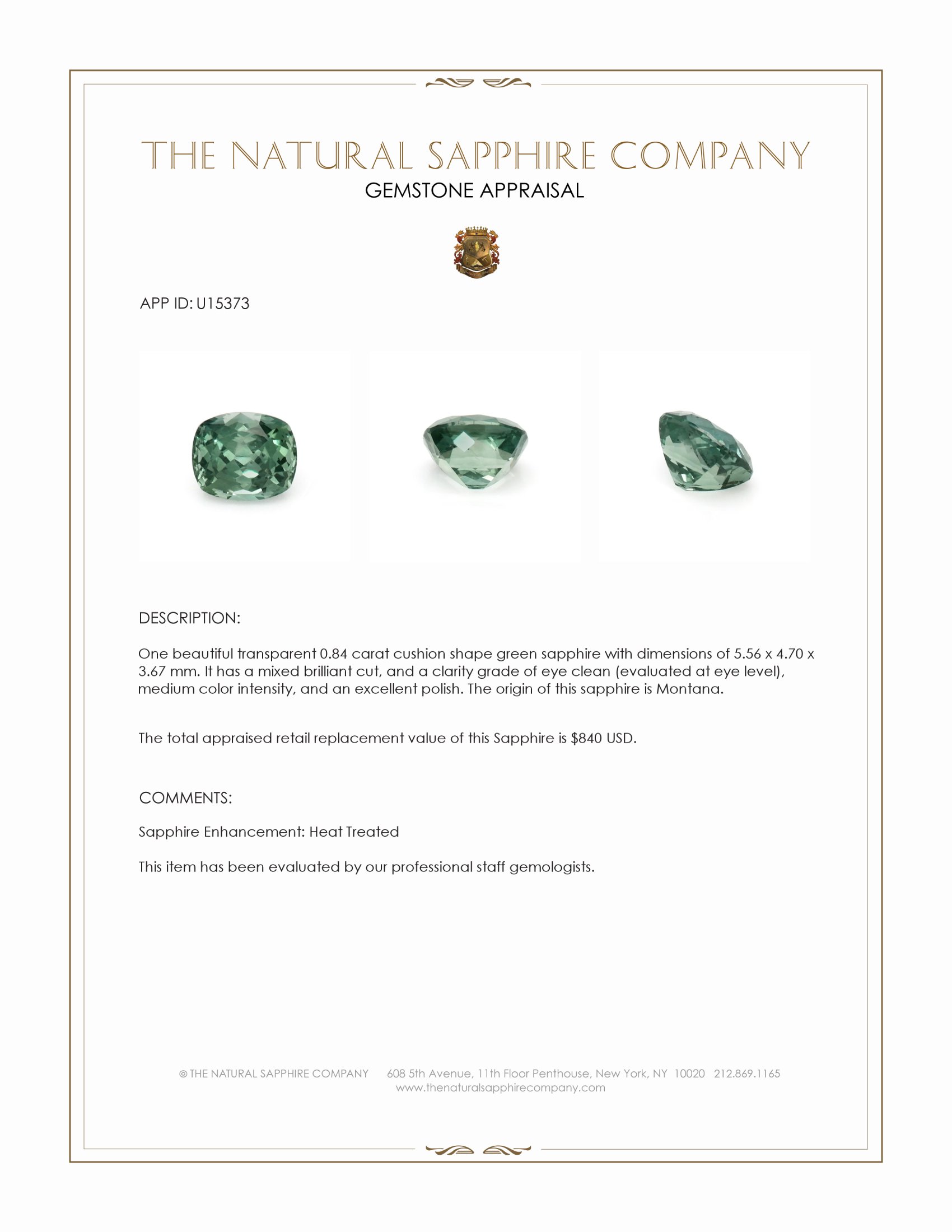 0.84 Ct. Green Sapphire from Montana