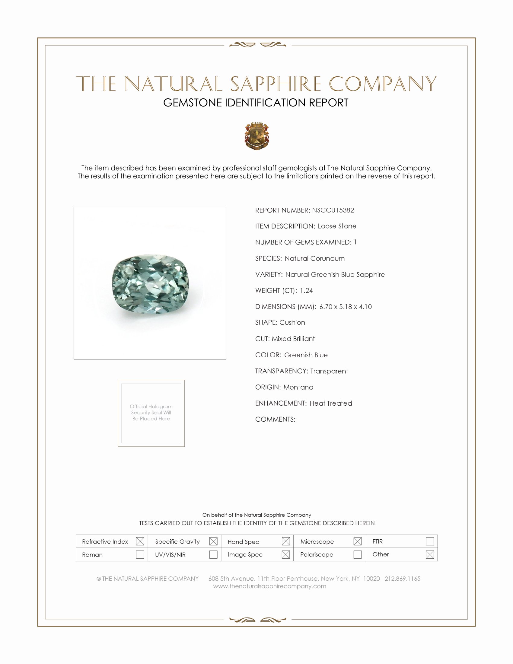 1.24 Ct. Greenish Blue Sapphire from Montana