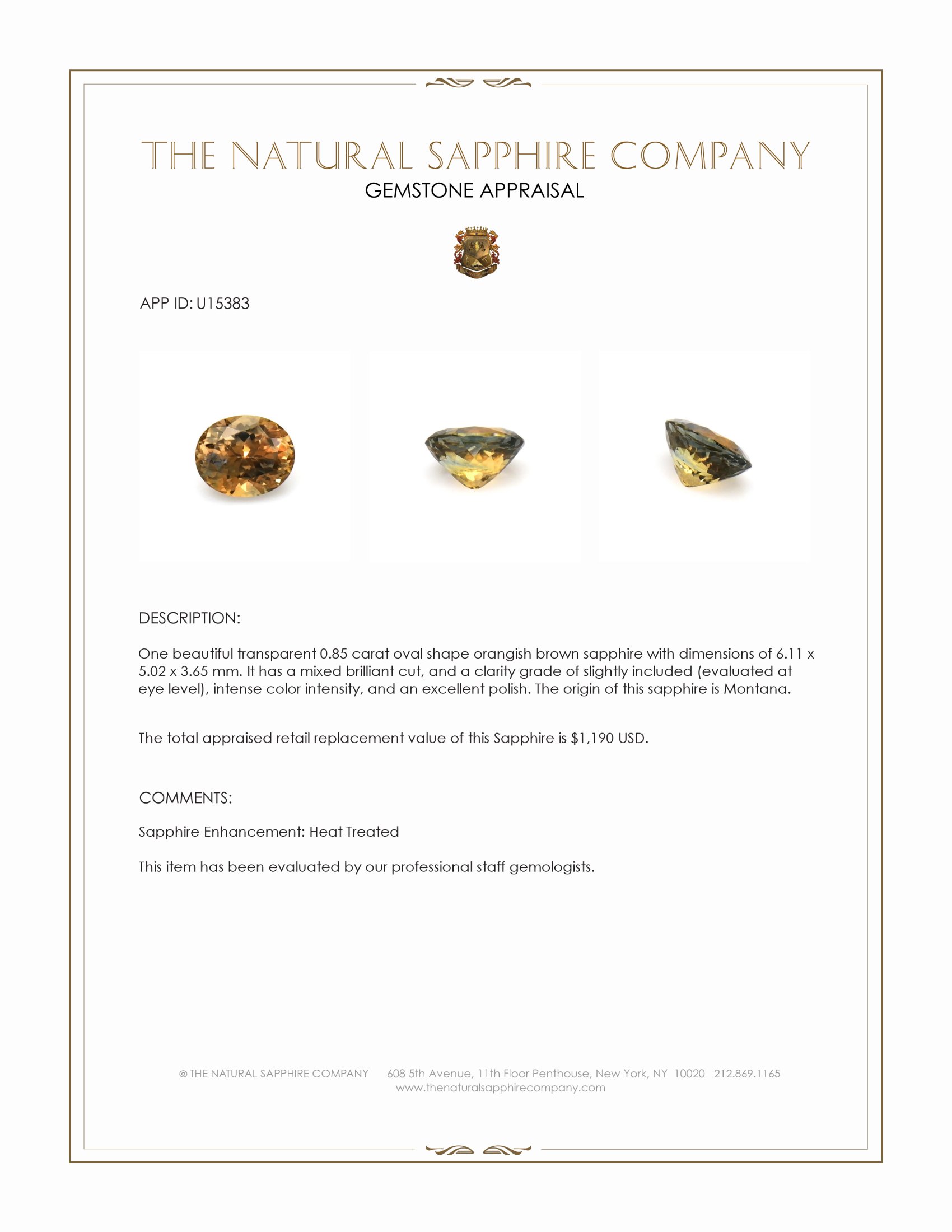 0.85 Ct. Orangish Brown Sapphire from Montana
