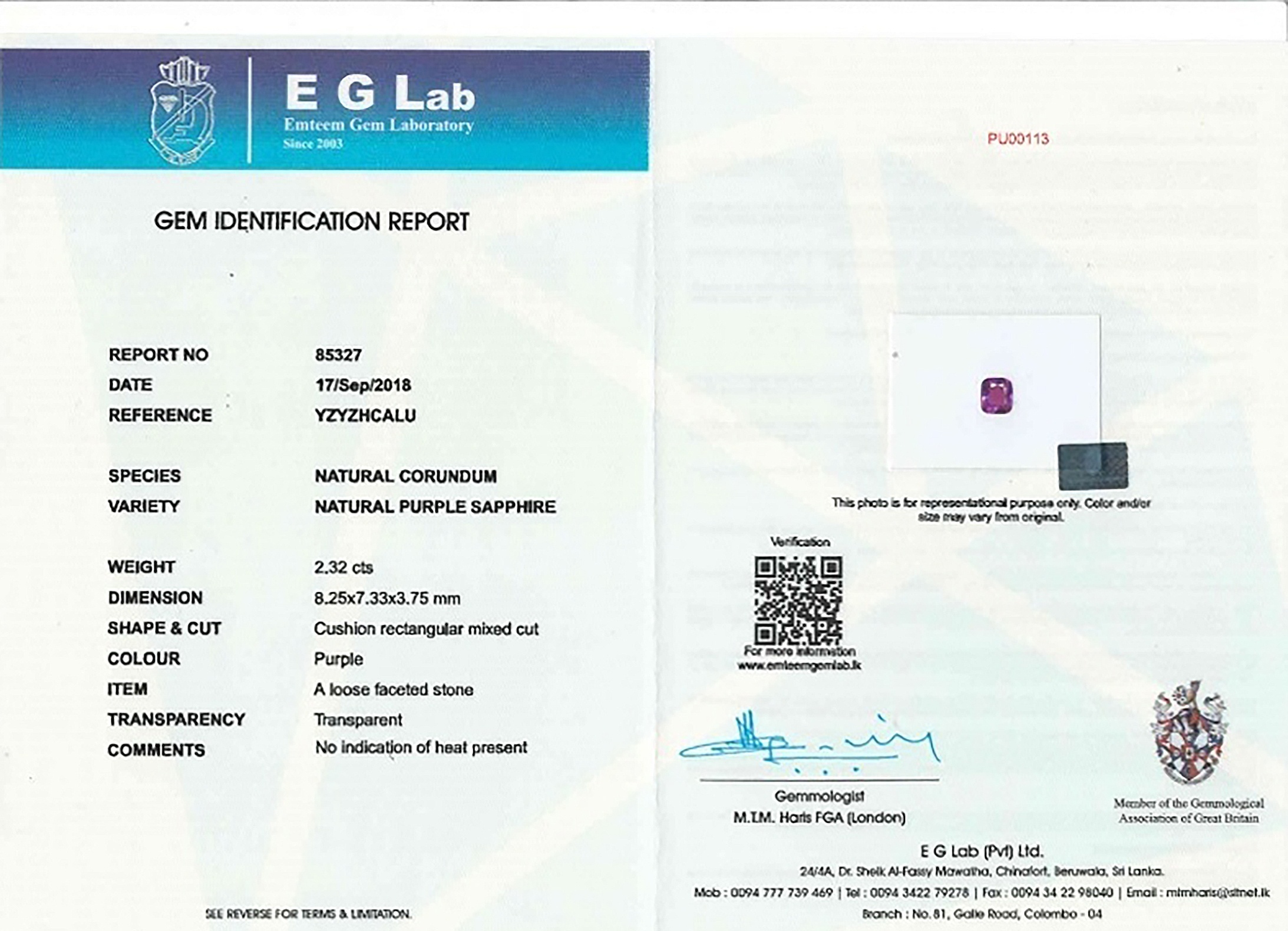 2.32 Ct. Pinkish Purple Sapphire from Ceylon (Sri Lanka)