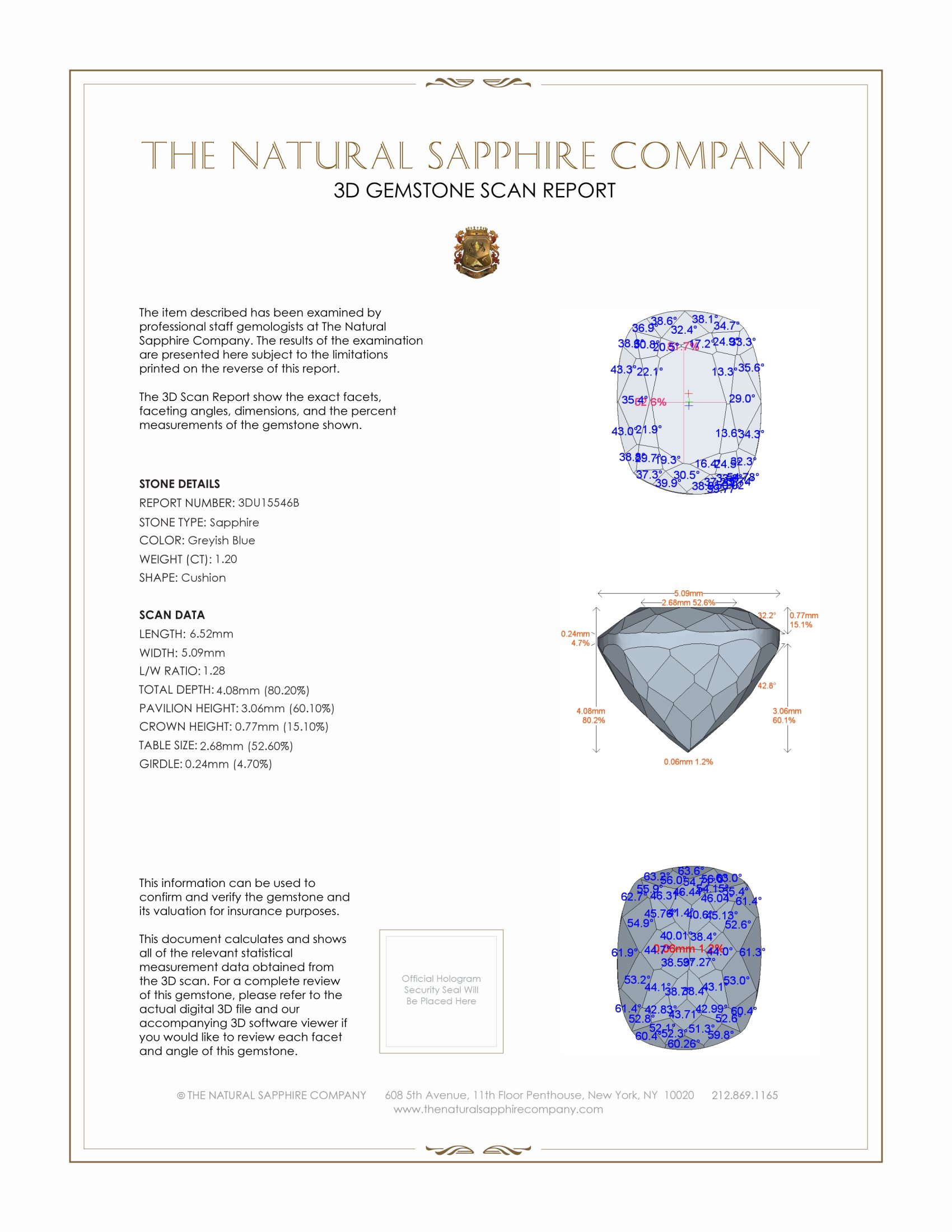 1.20 Ct. Greyish Blue Sapphire from Montana