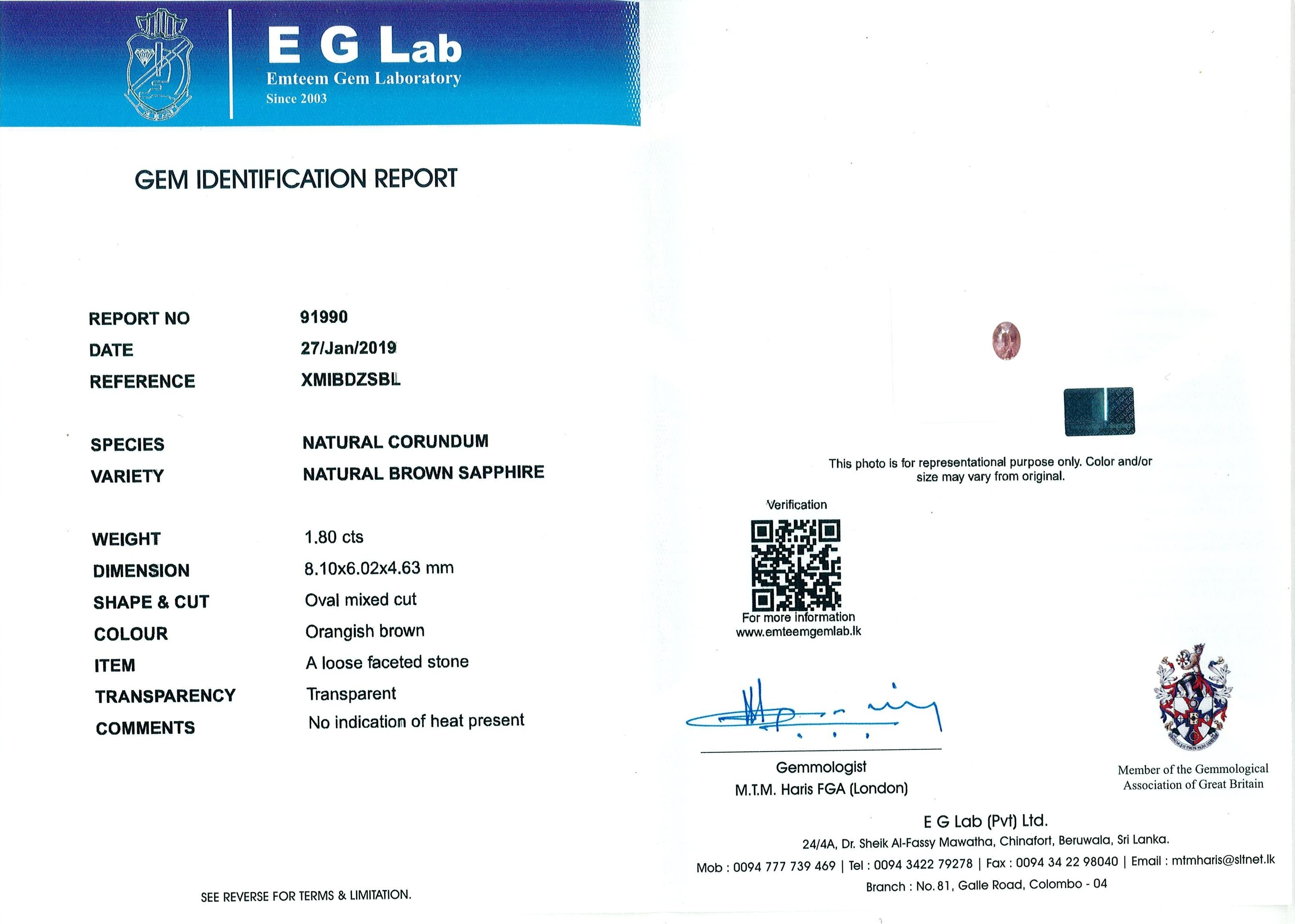 1.80 Ct. Reddish Pink Sapphire from Ceylon (Sri Lanka)