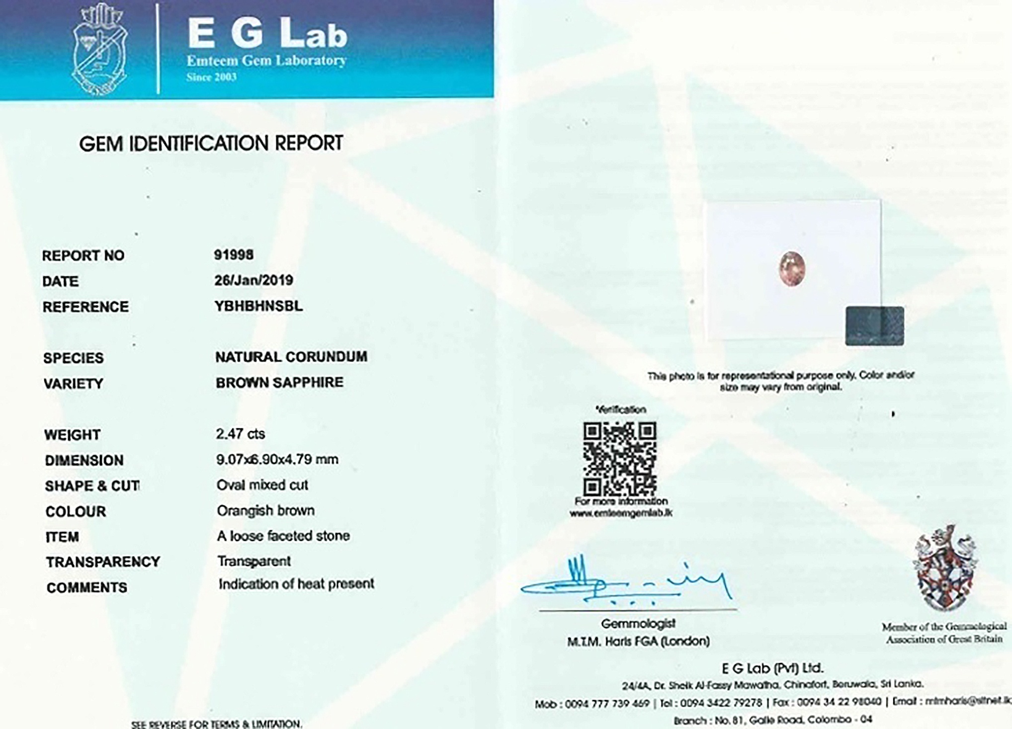 2.47 Ct. Orangish Brown Sapphire from Ceylon (Sri Lanka)