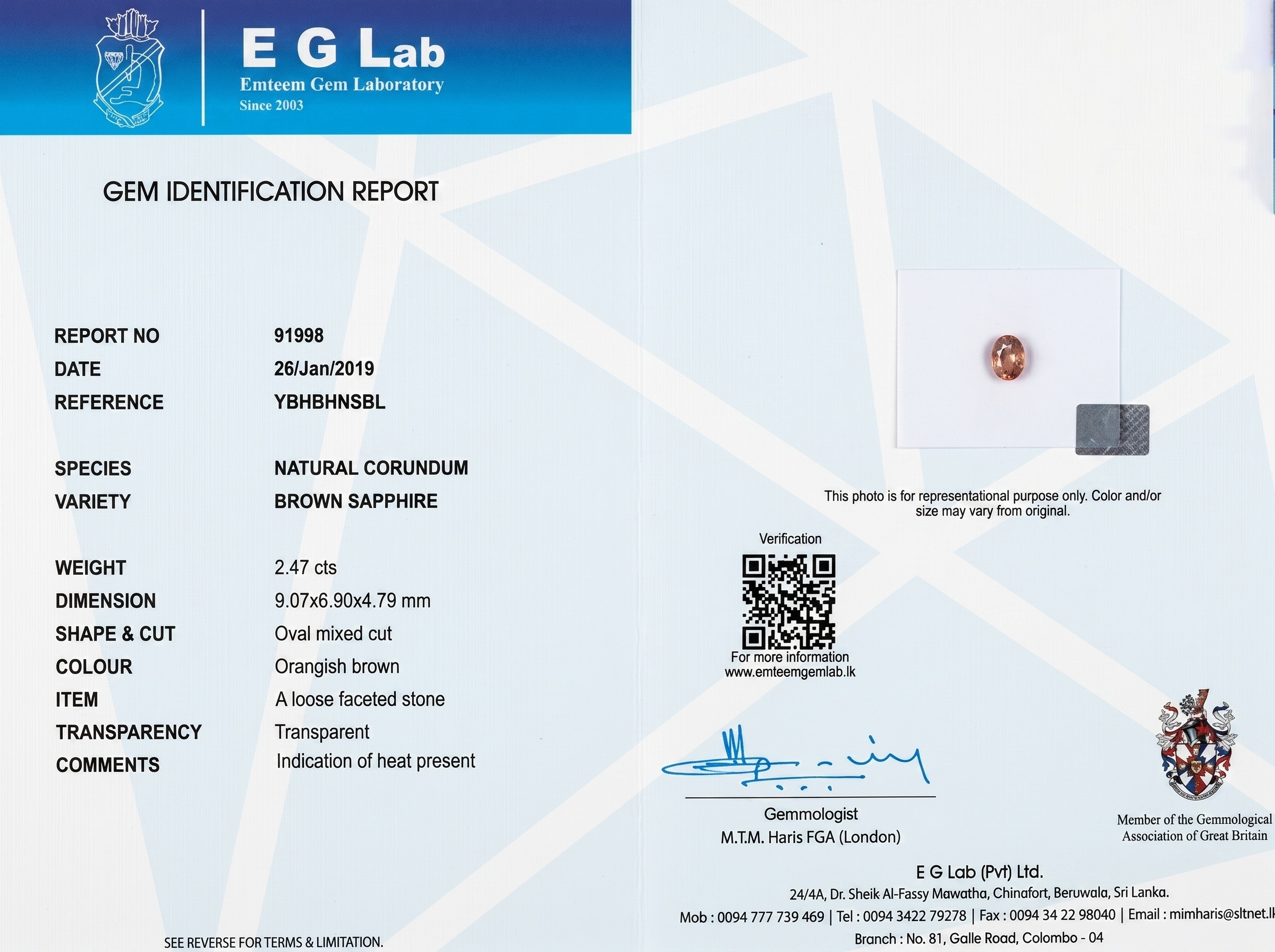 2.47 Ct. Orangish Brown Sapphire from Ceylon (Sri Lanka)