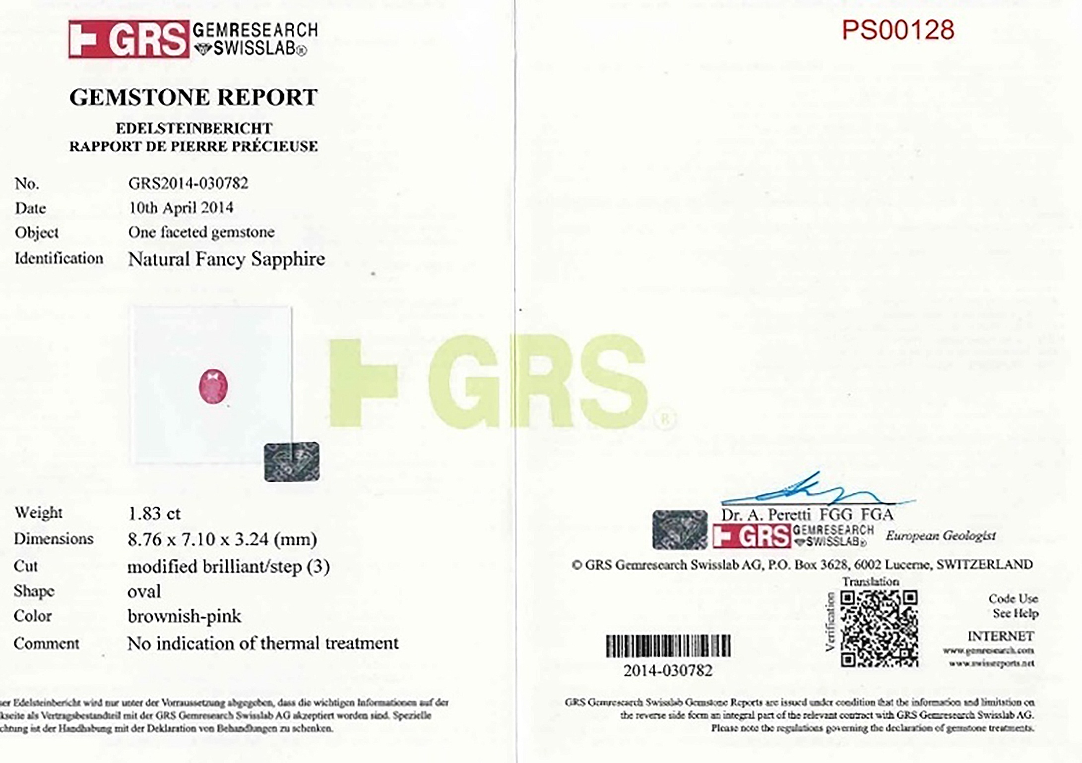 1.83 Ct. Reddish Pink Sapphire from Ceylon (Sri Lanka)