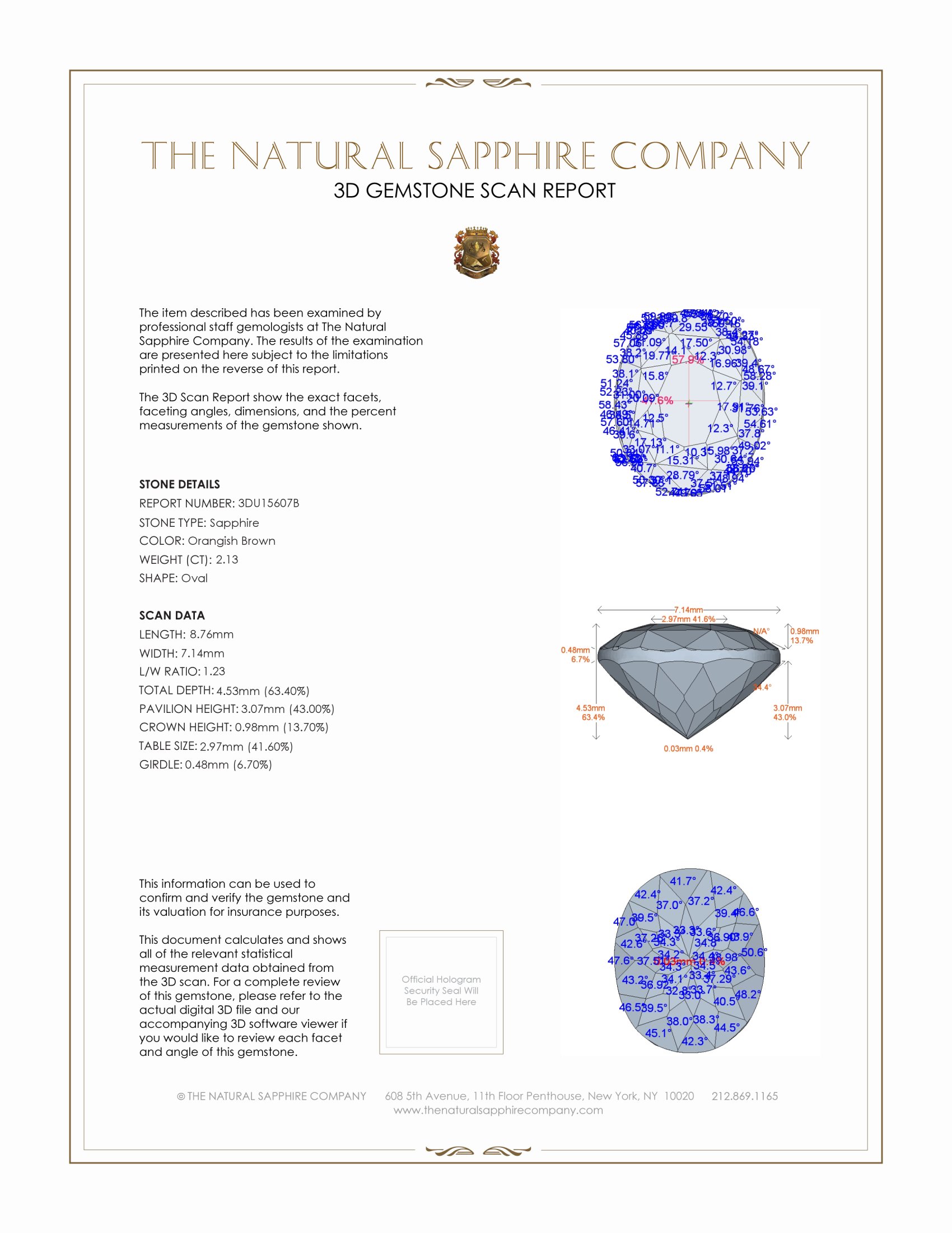 2.13 Ct. Orangish Brown Sapphire from Ceylon (Sri Lanka)