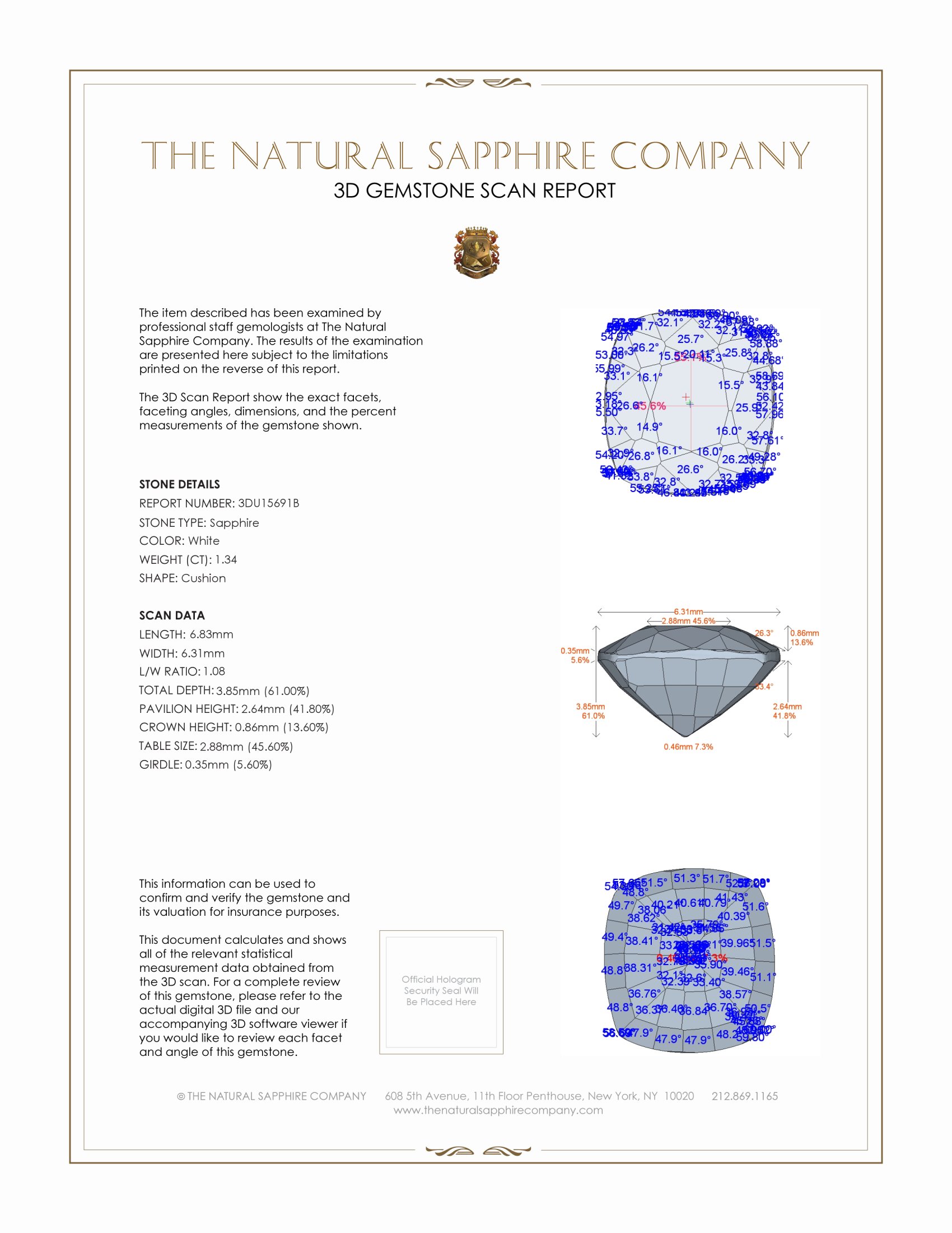 1.34 Ct. White Sapphire from Ceylon (Sri Lanka)