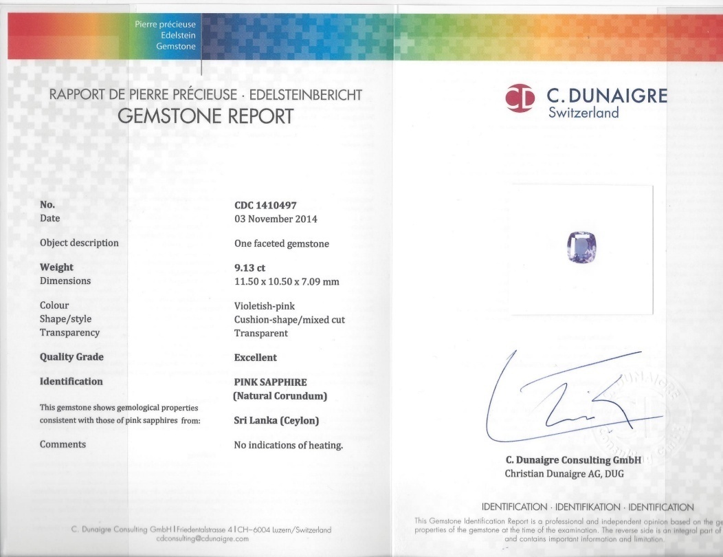 9.13 Ct. Purplish Pink Sapphire from Ceylon (Sri Lanka)