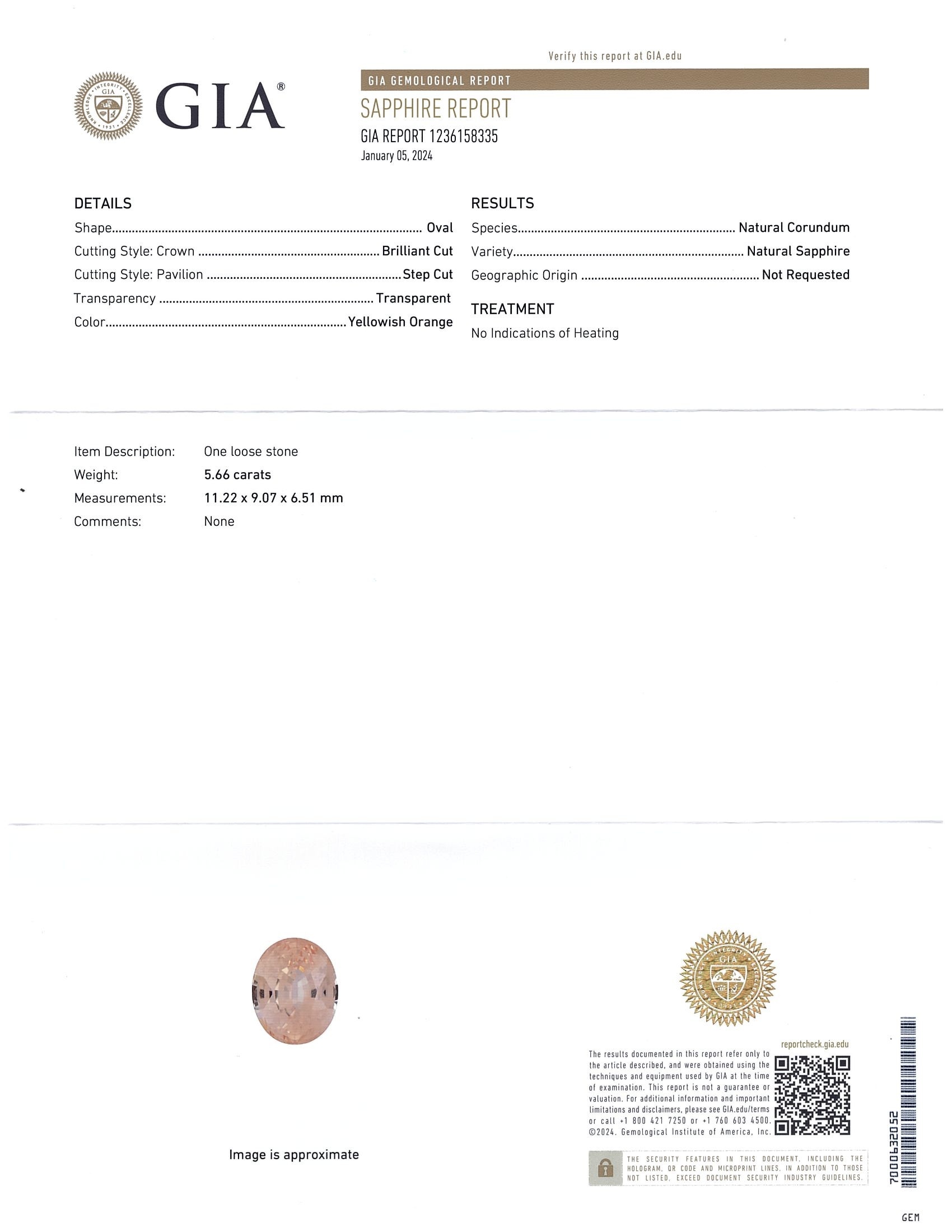 5.66 Ct. Peach Sapphire from Ceylon (Sri Lanka)