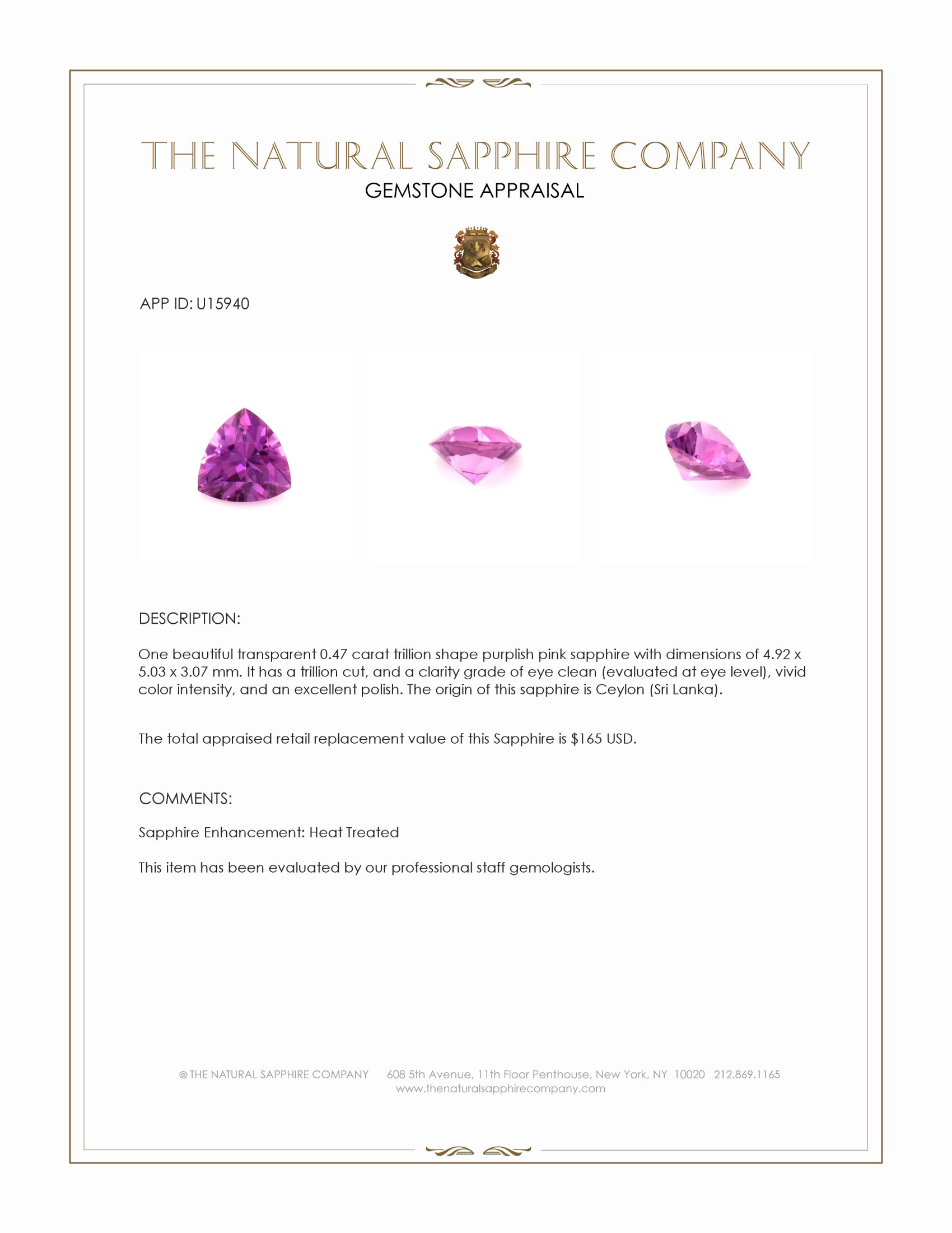 0.47 Ct. Purplish Pink Sapphire from Ceylon (Sri Lanka)