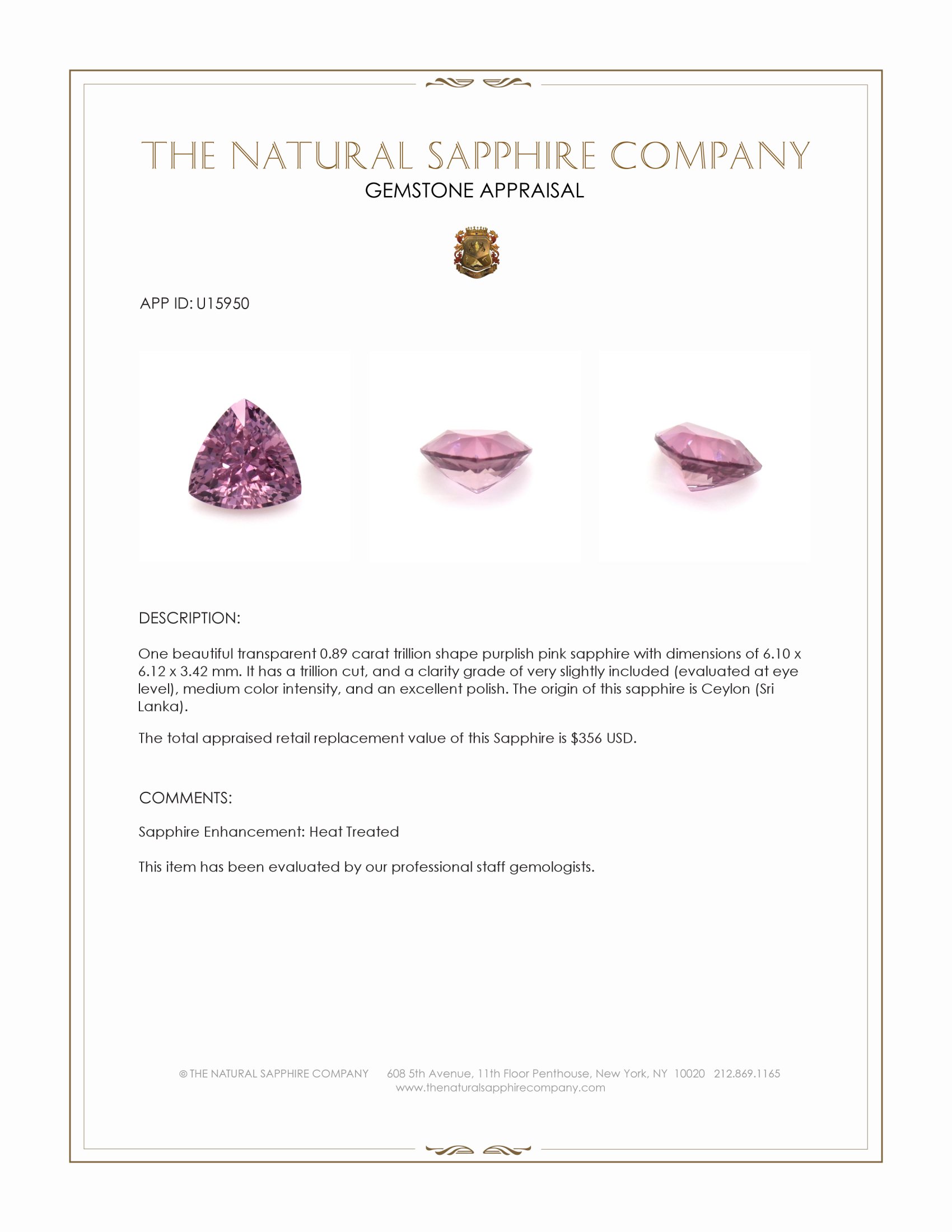 0.89 Ct. Purplish Pink Sapphire from Ceylon (Sri Lanka)