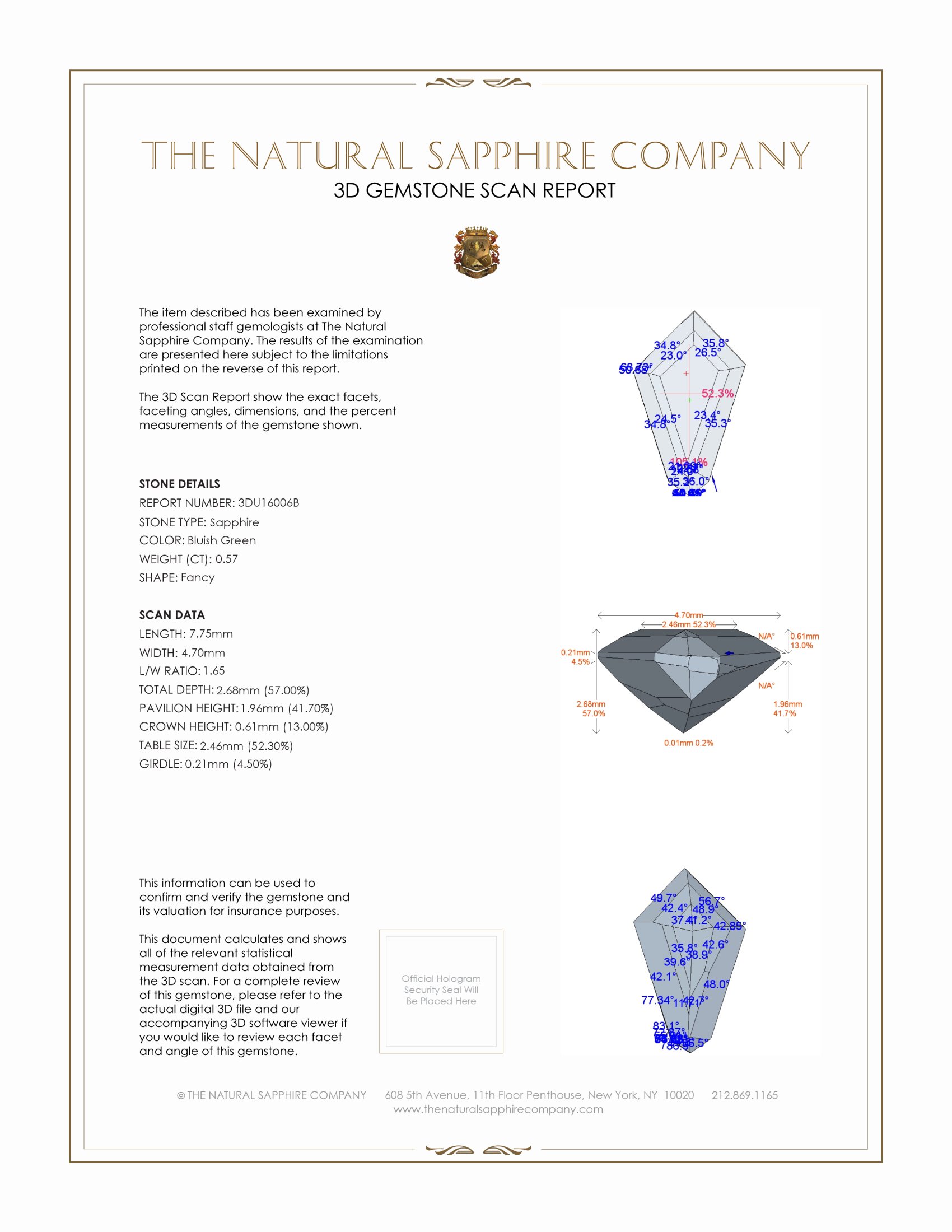 0.57 Ct. Bluish Green Sapphire from Montana