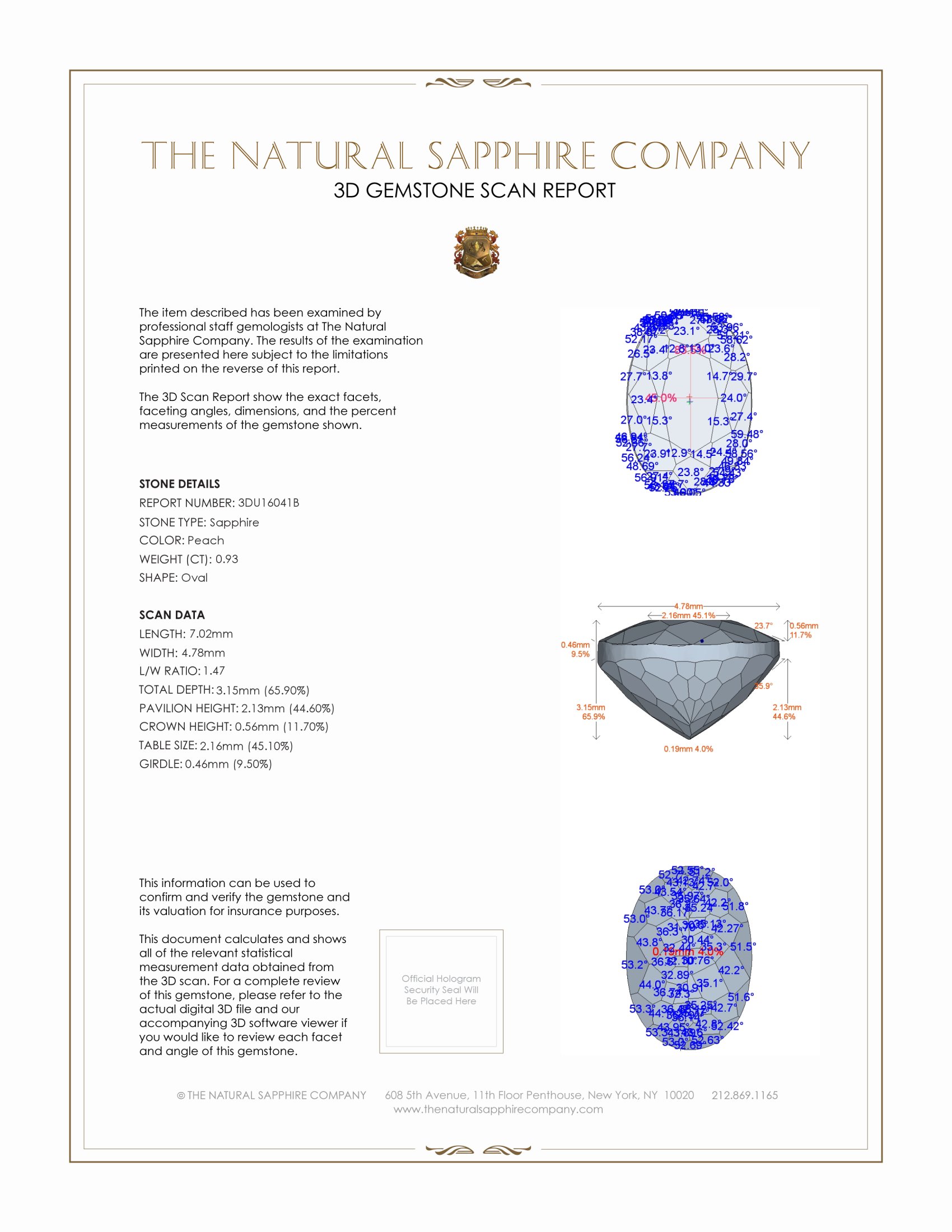 0.93 Ct. Peach Sapphire from Ceylon (Sri Lanka)