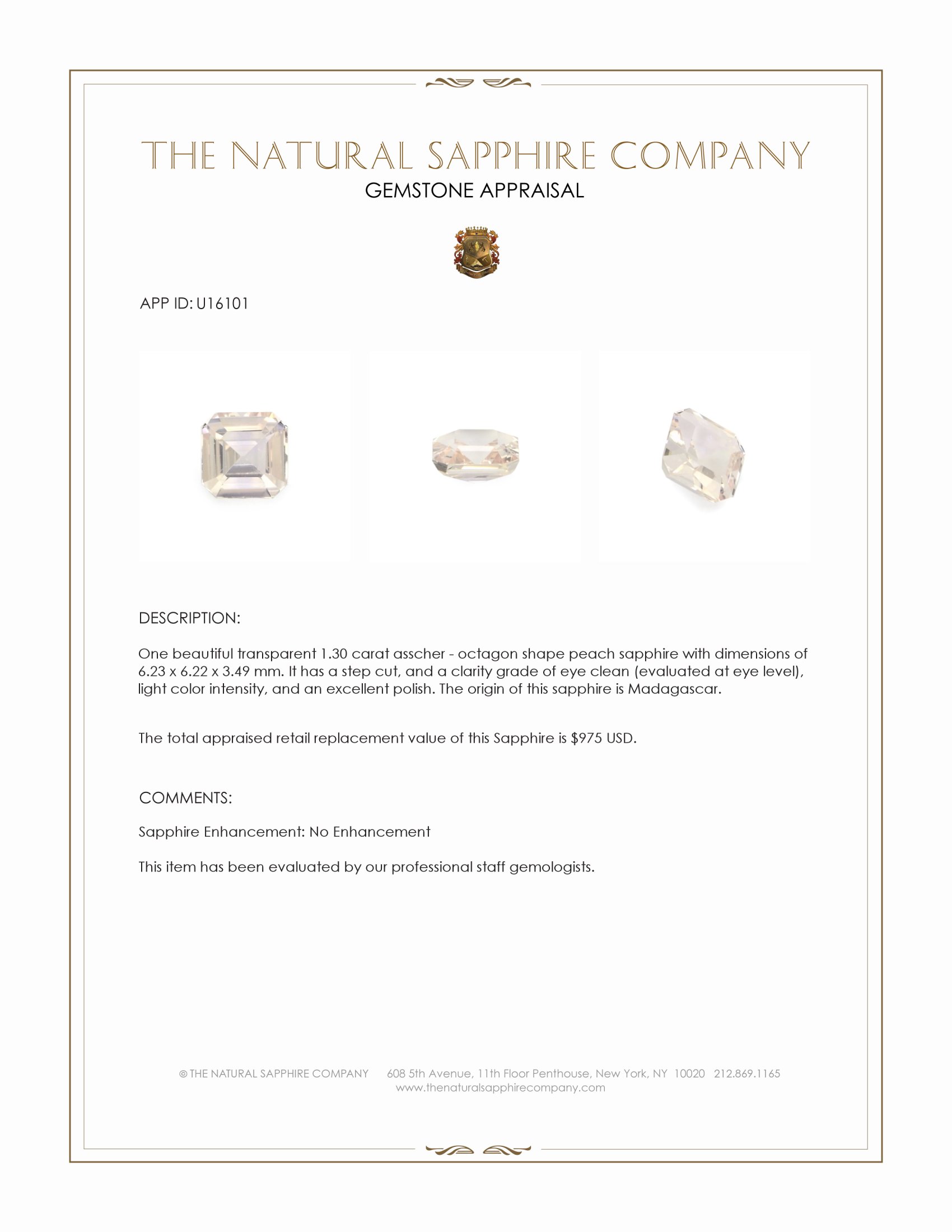 1.30 Ct. Peach Sapphire from Madagascar