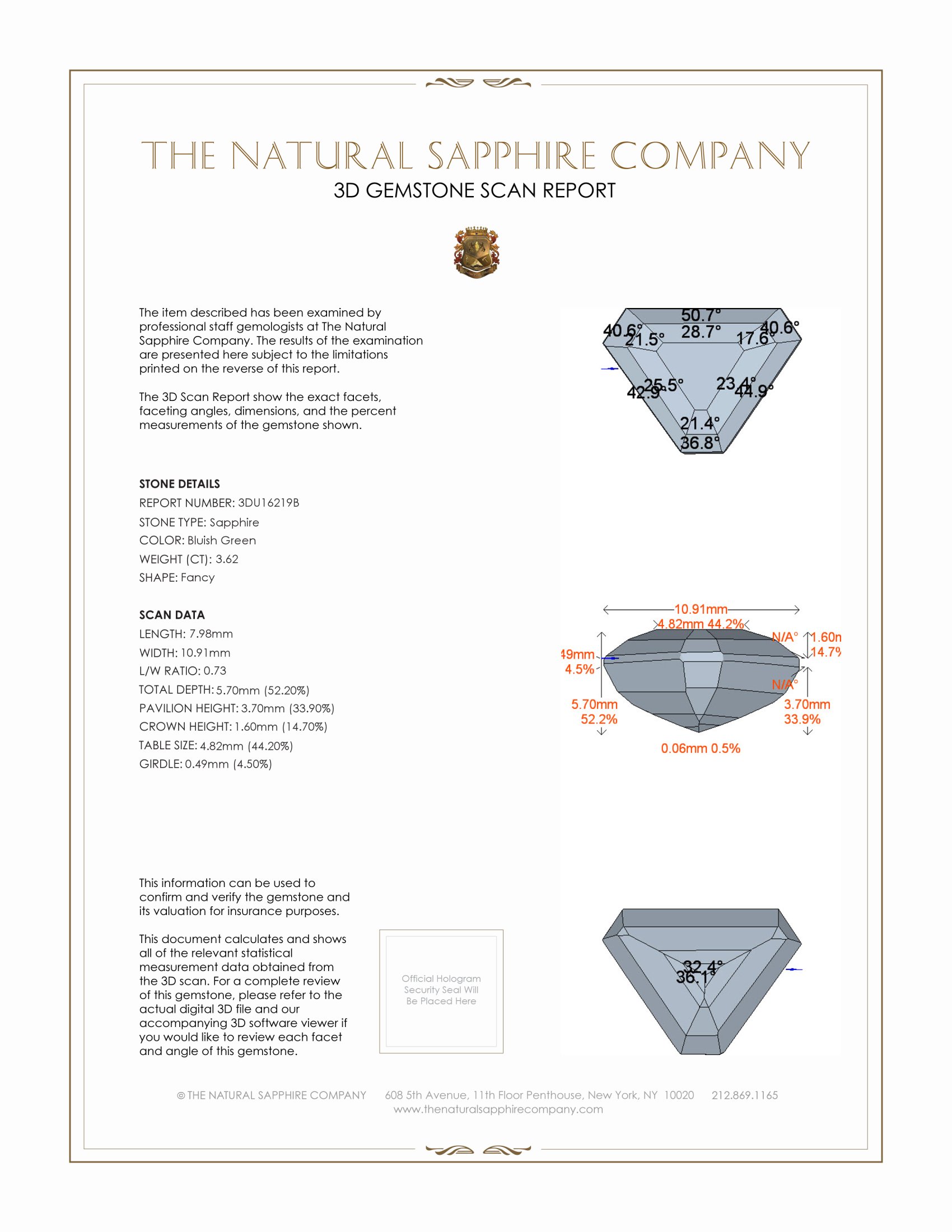 3.62 Ct. Bluish Green Sapphire from Madagascar