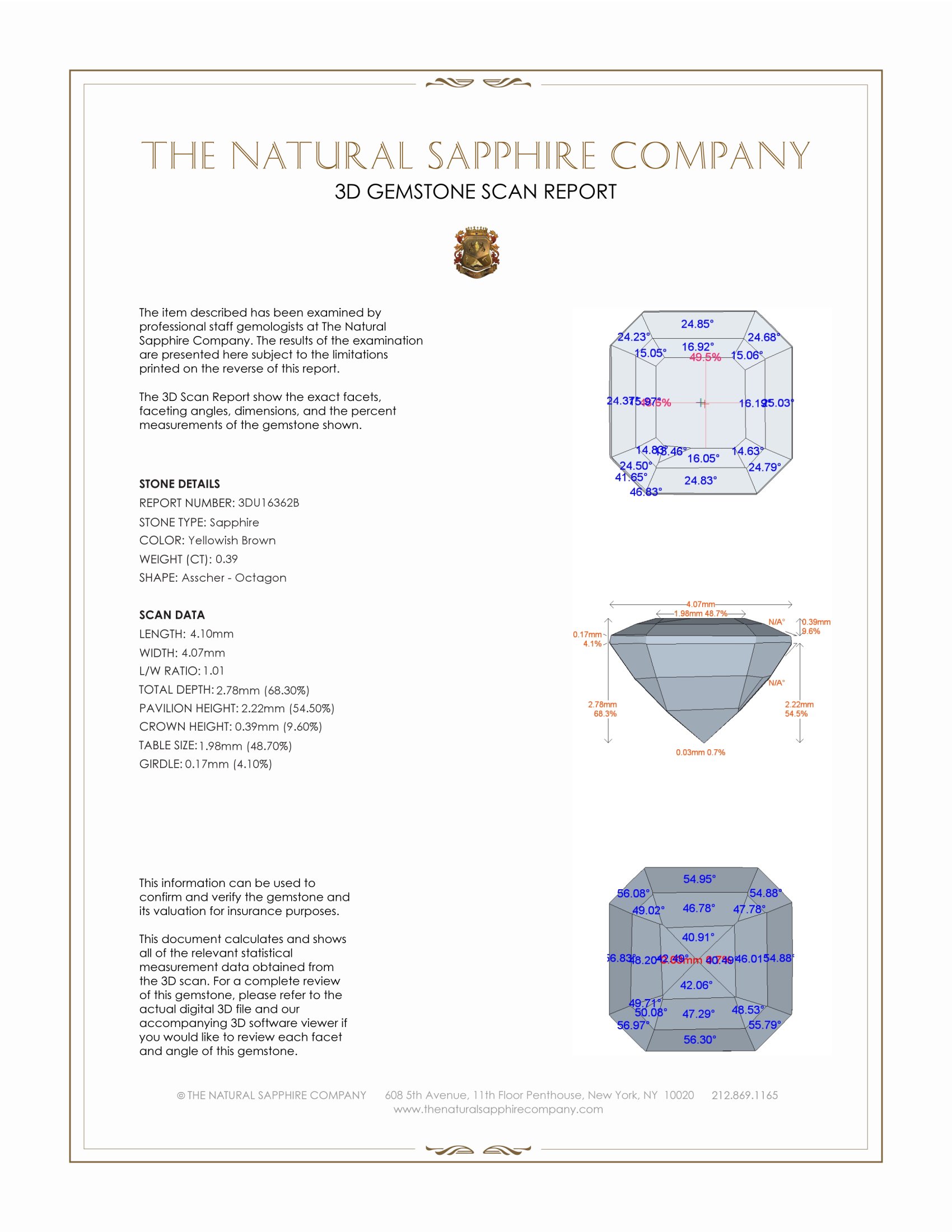 0.39 Ct. Yellowish Brown Sapphire from Ceylon (Sri Lanka)