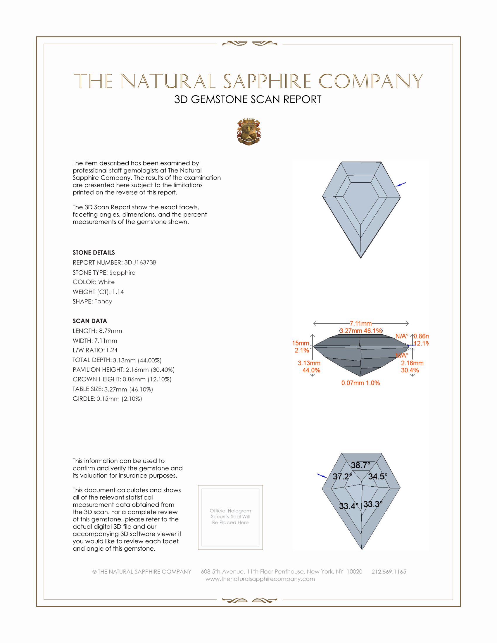 1.14 Ct. White Sapphire from Ceylon (Sri Lanka)