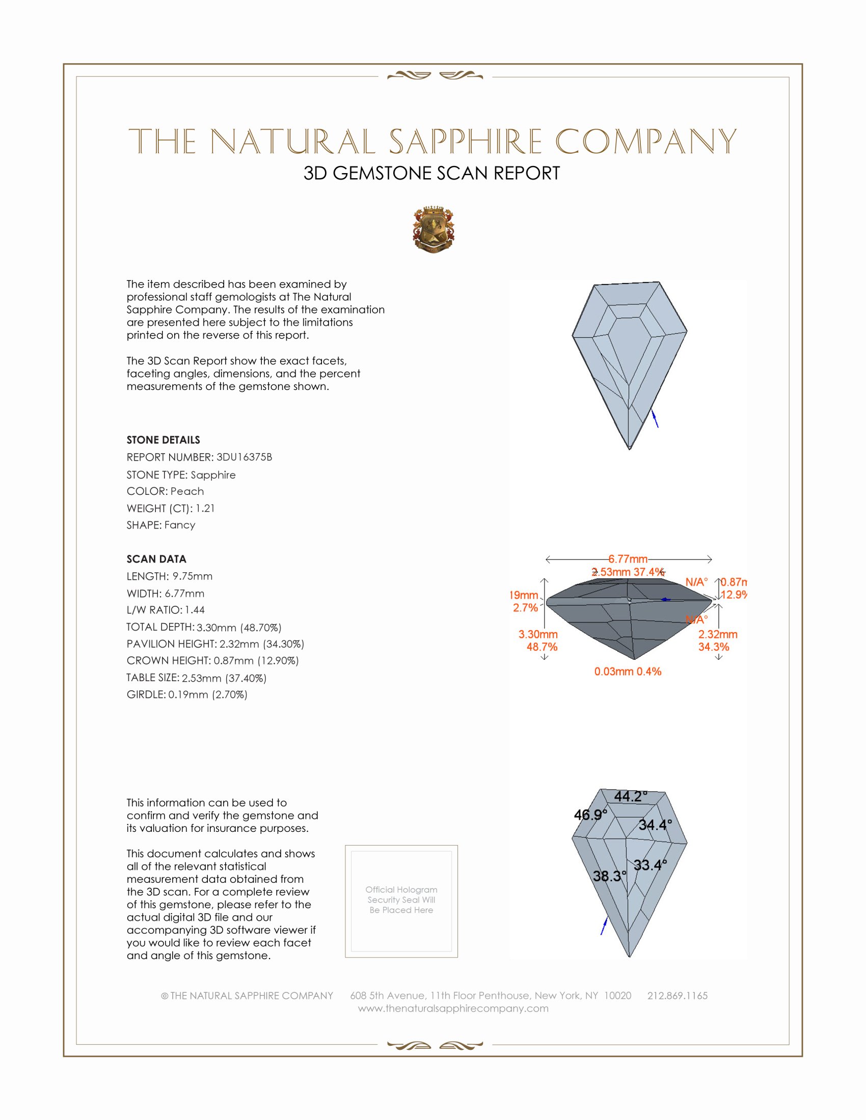 1.21 Ct. Peach Sapphire from Ceylon (Sri Lanka)