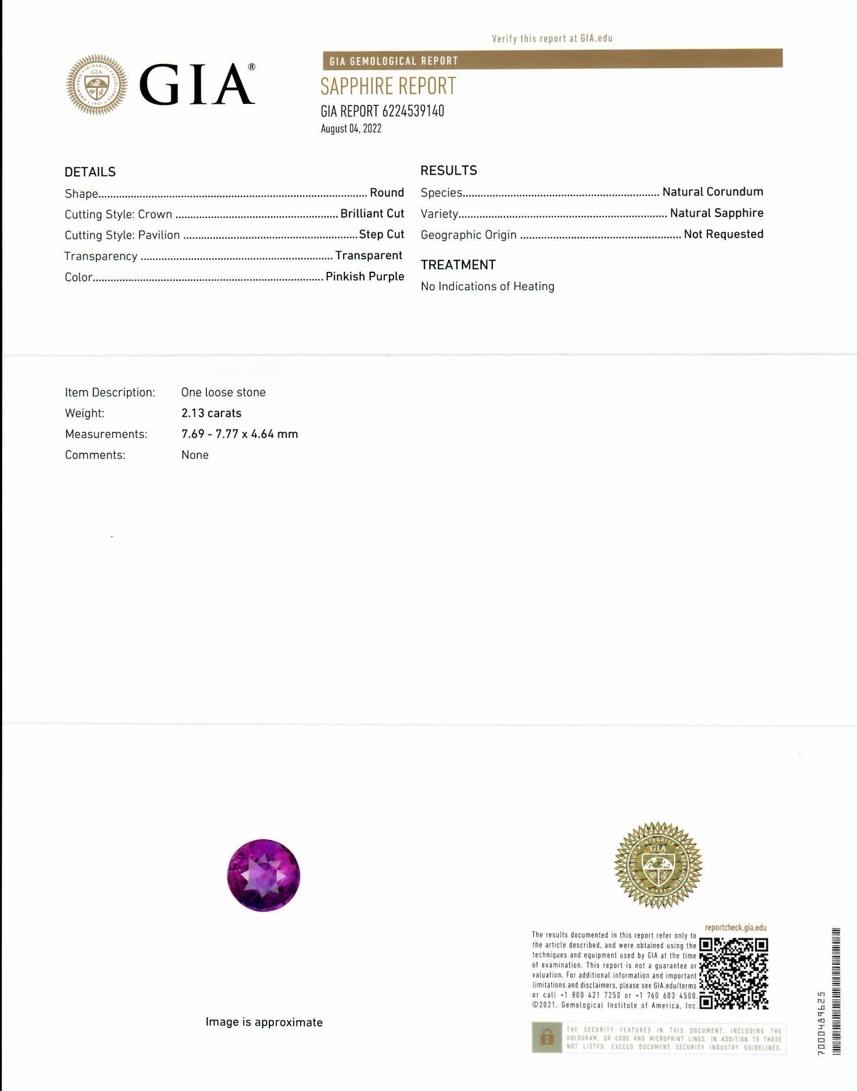 2.13 Ct. Pinkish Purple Sapphire from Ceylon (Sri Lanka)