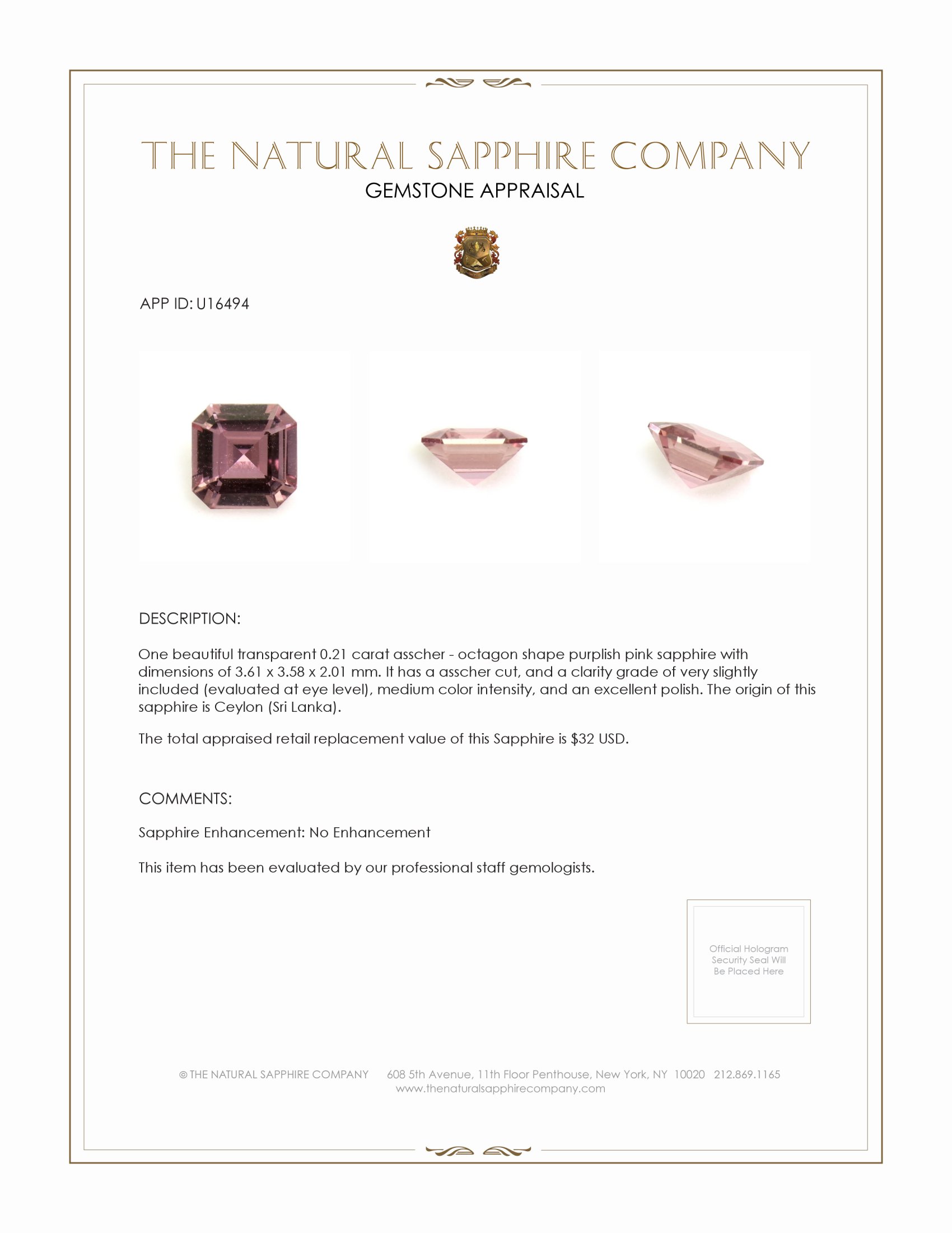 0.21 Ct. Purplish Pink Sapphire from Ceylon (Sri Lanka)