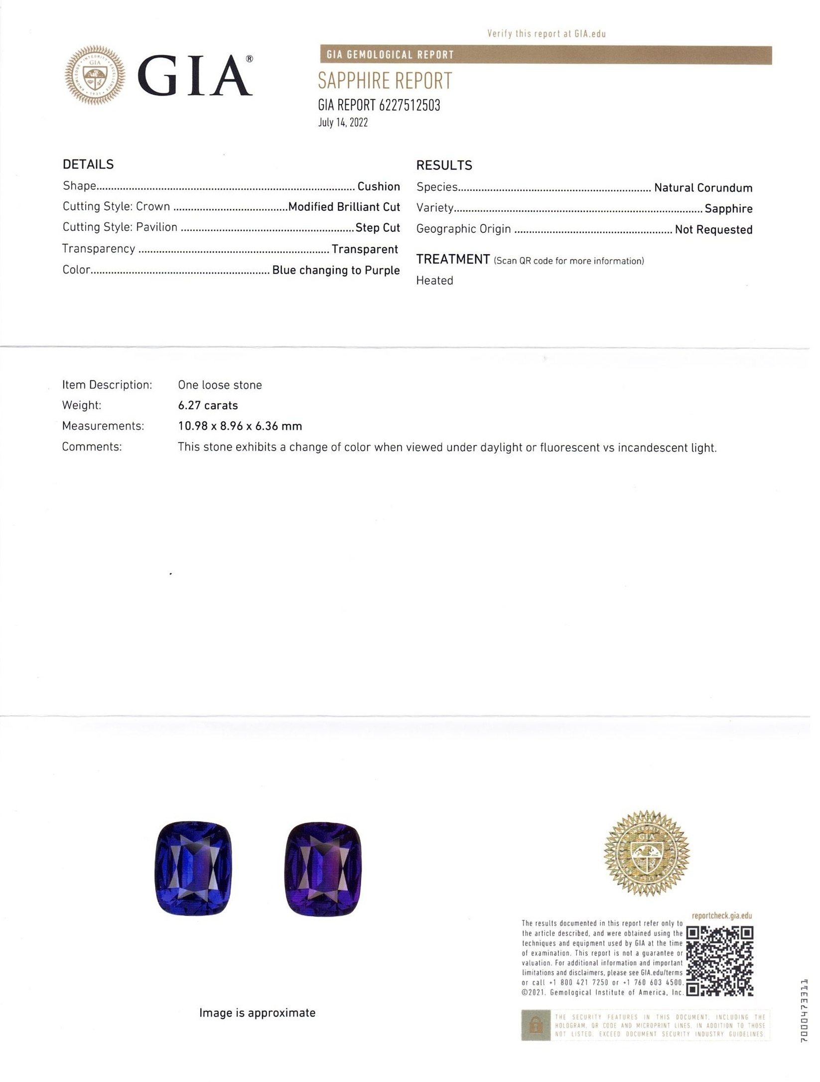 6.27 Ct. Color Change Sapphire from Ceylon (Sri Lanka)