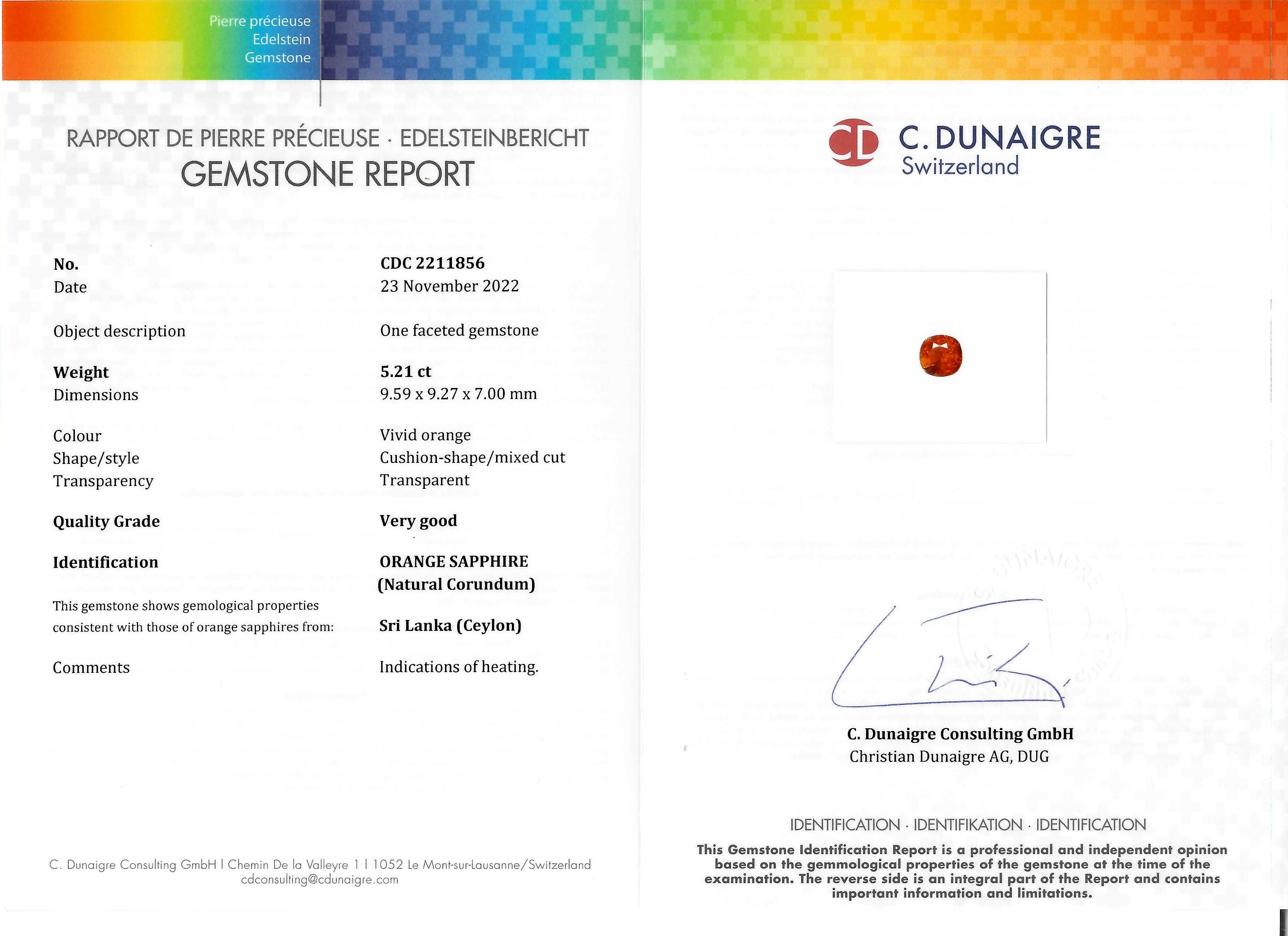 5.21 Ct. Orange Sapphire from Ceylon (Sri Lanka)