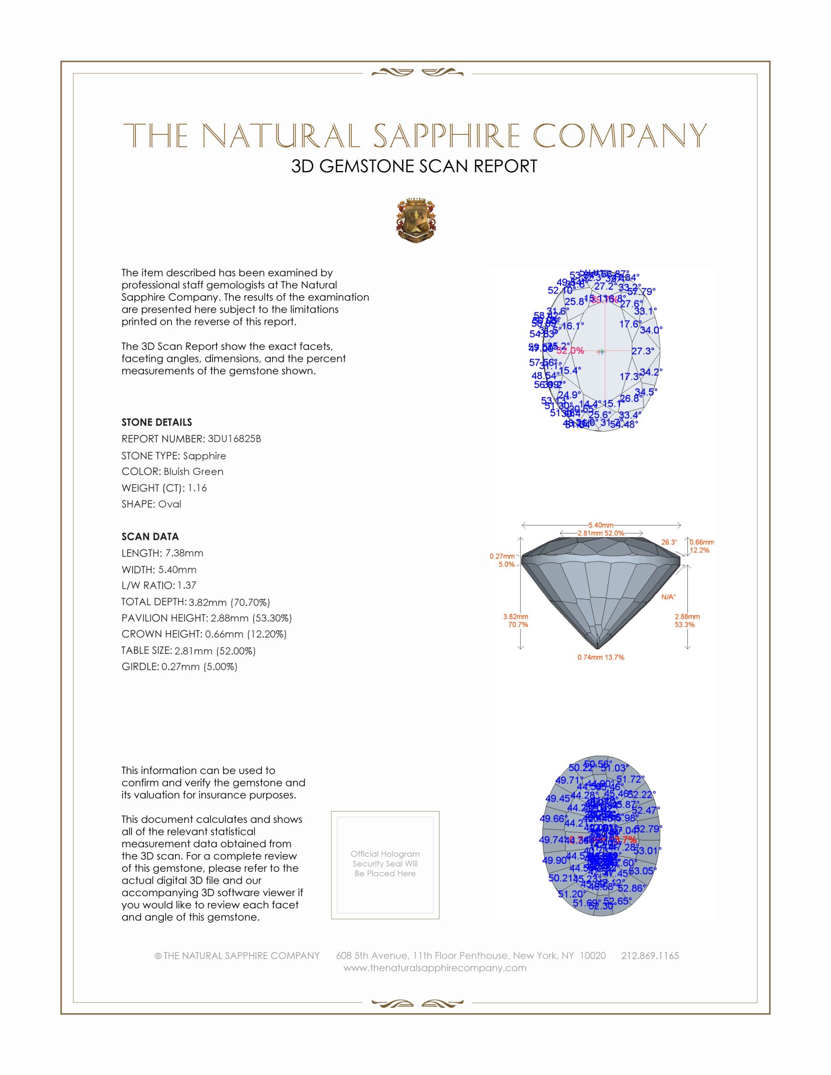 1.16 Ct. Bluish Green Sapphire from Ceylon (Sri Lanka)