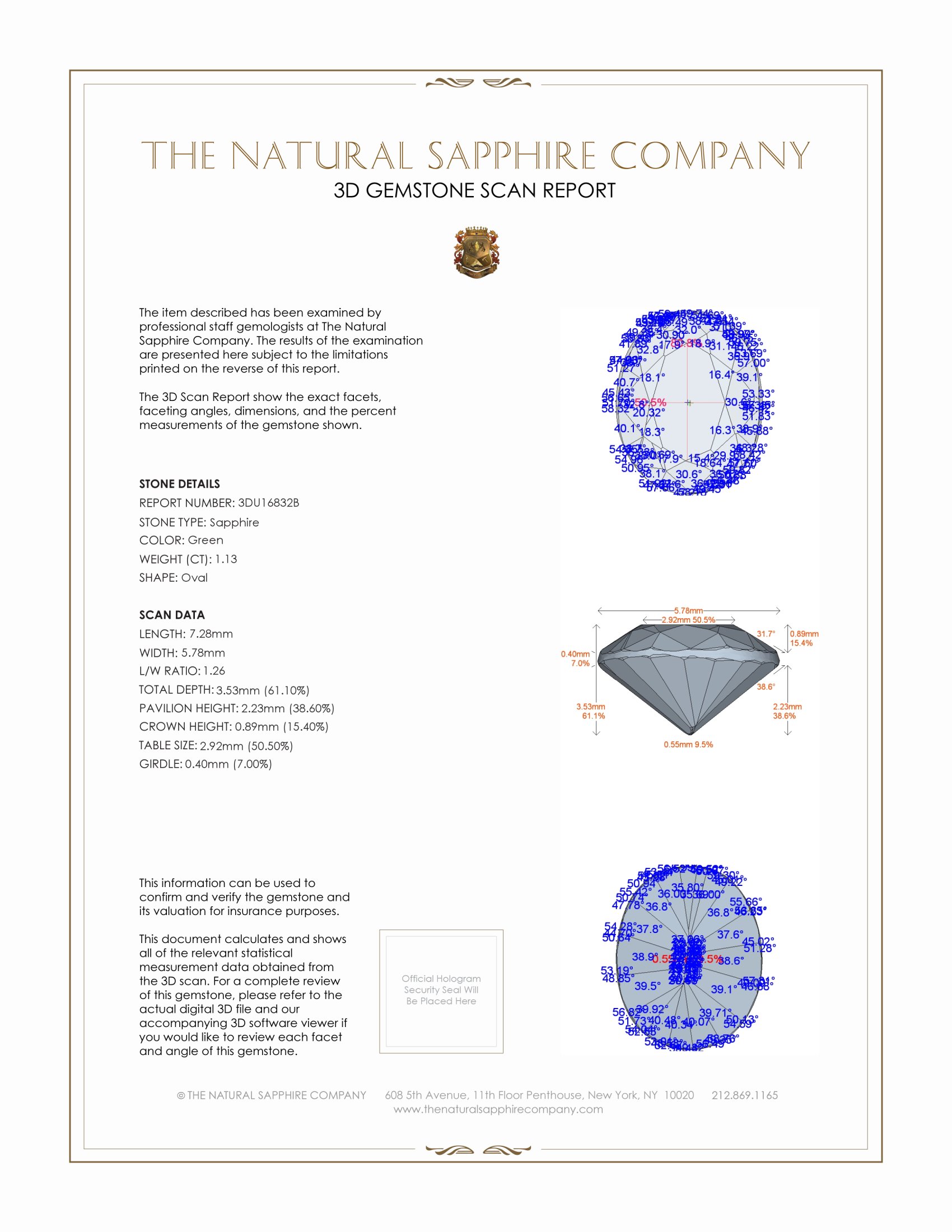 1.13 Ct. Green Sapphire from Ceylon (Sri Lanka)