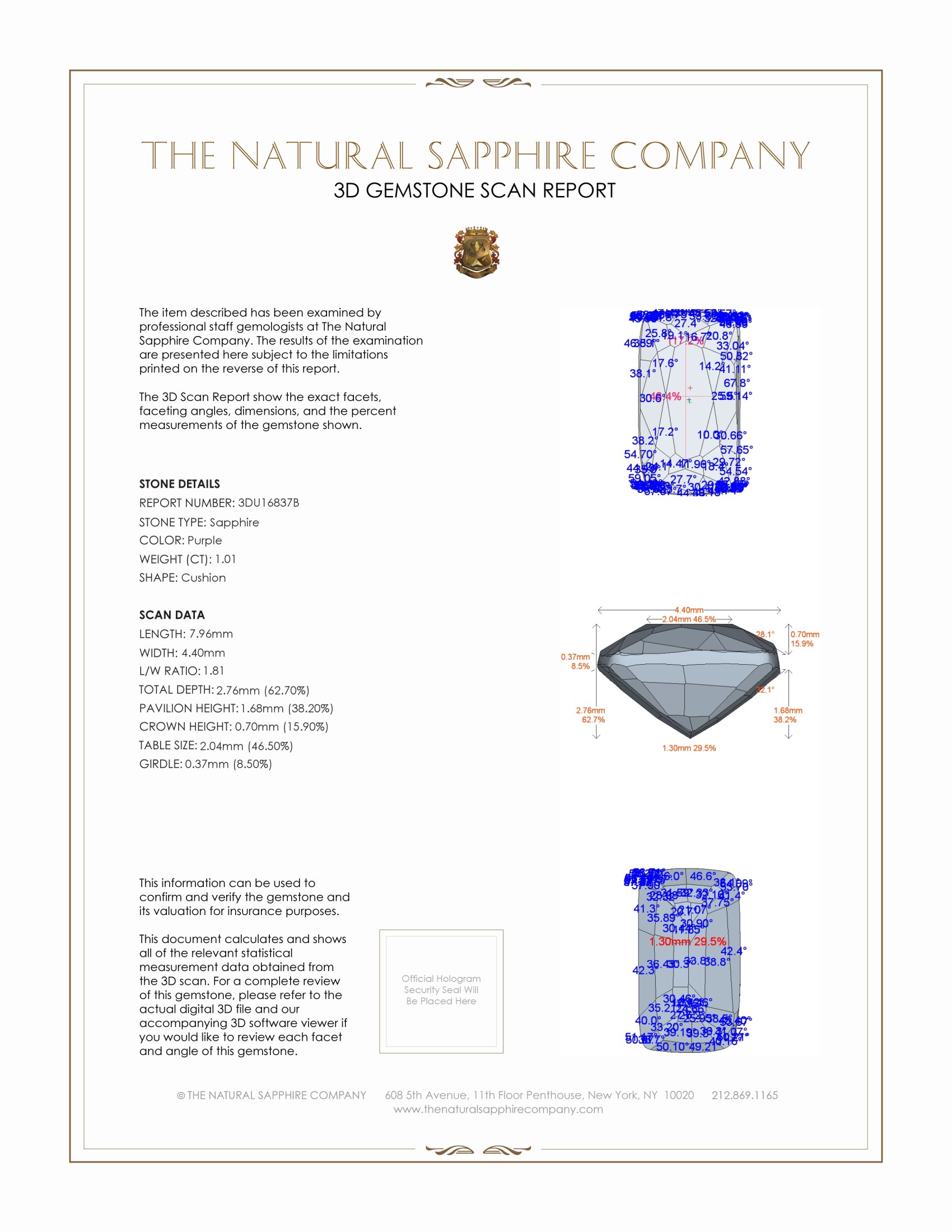 1.01 Ct. Purple Sapphire from Ceylon (Sri Lanka)