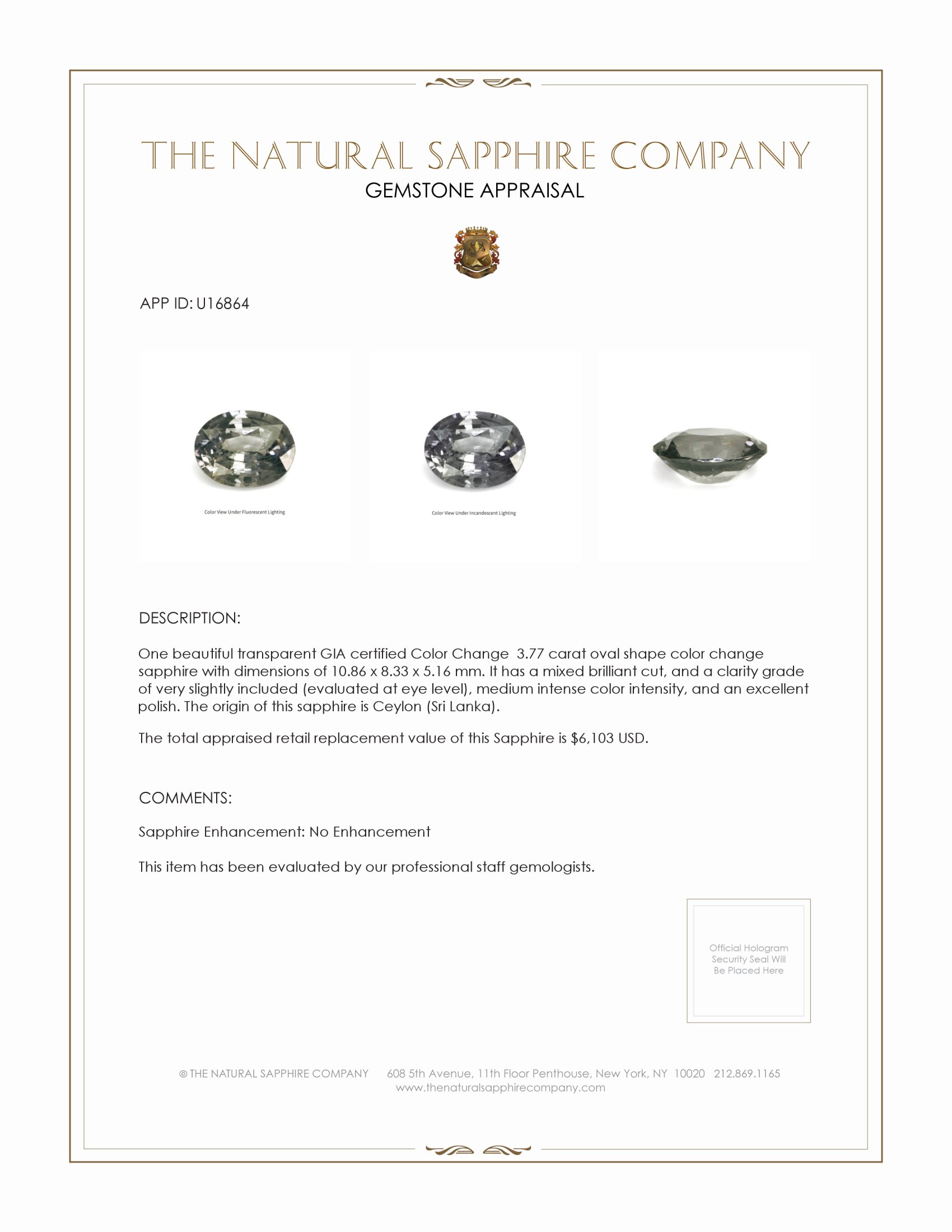 3.77 Ct. Color Change Sapphire from Ceylon (Sri Lanka)