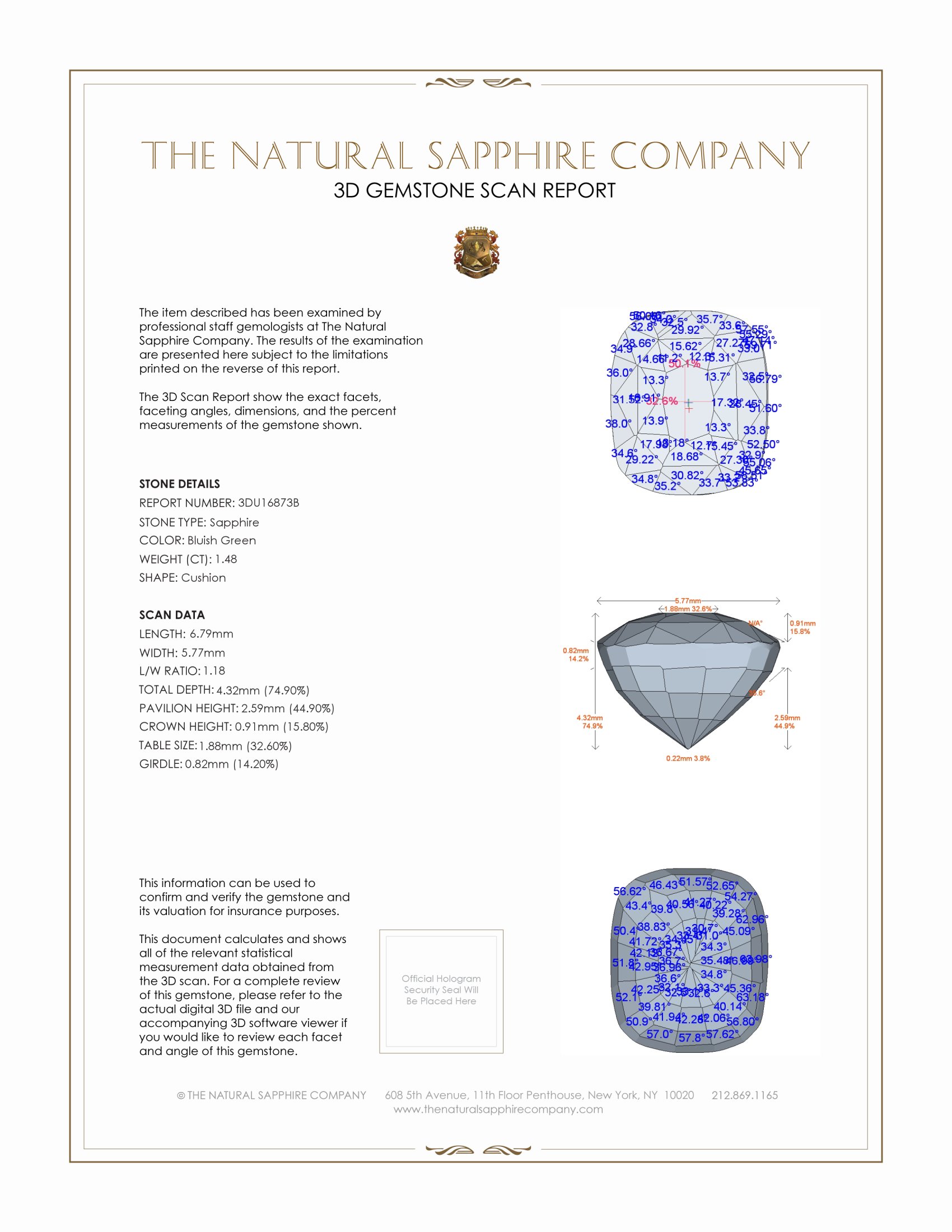 1.48 Ct. Bluish Green Sapphire from Ceylon (Sri Lanka)