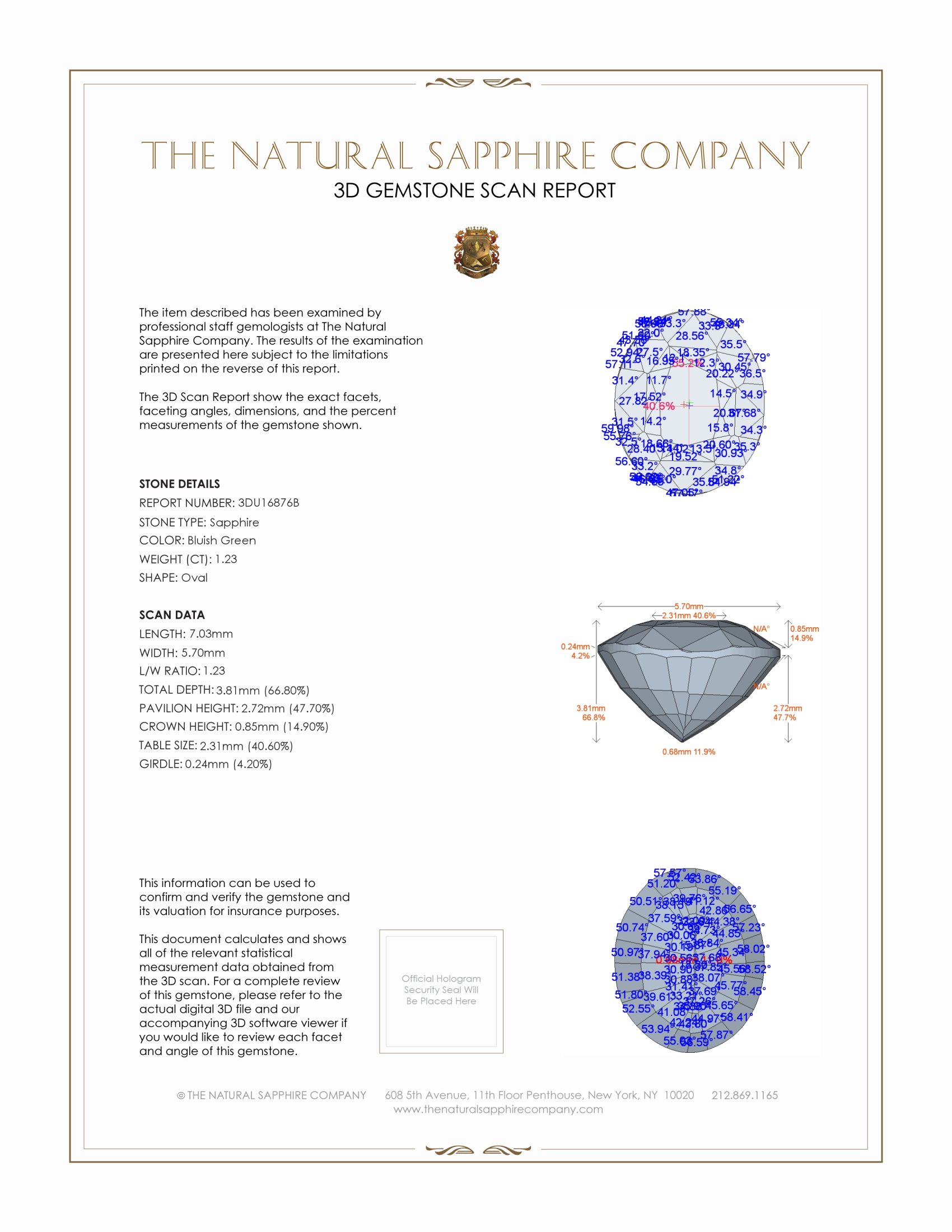 1.23 Ct. Bluish Green Sapphire from Ceylon (Sri Lanka)
